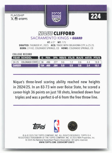 
2025-26 Topps #224 Nique Clifford