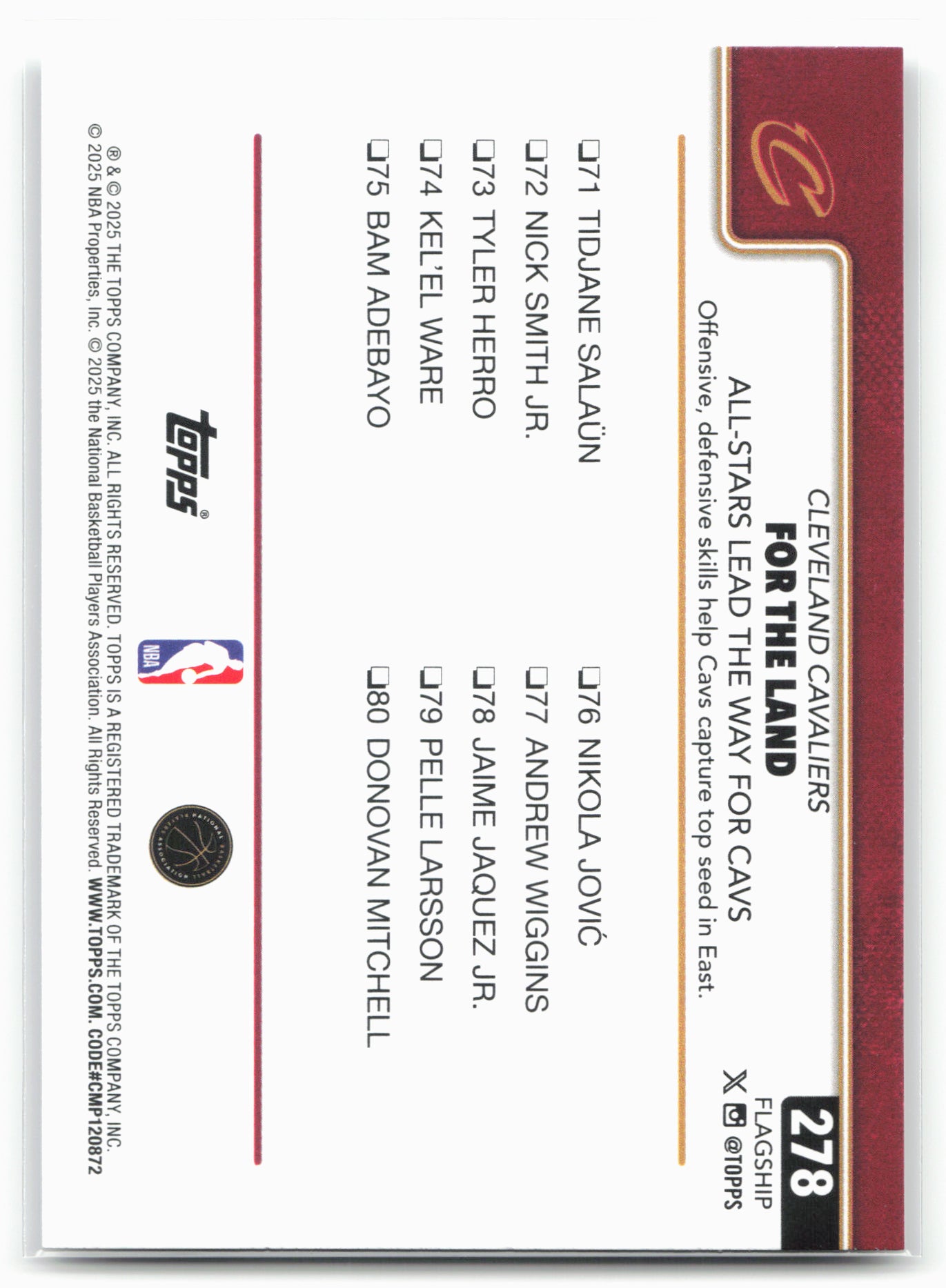 2025-26 Topps #278 For The Land: All-Stars Lead The Way For Cavs