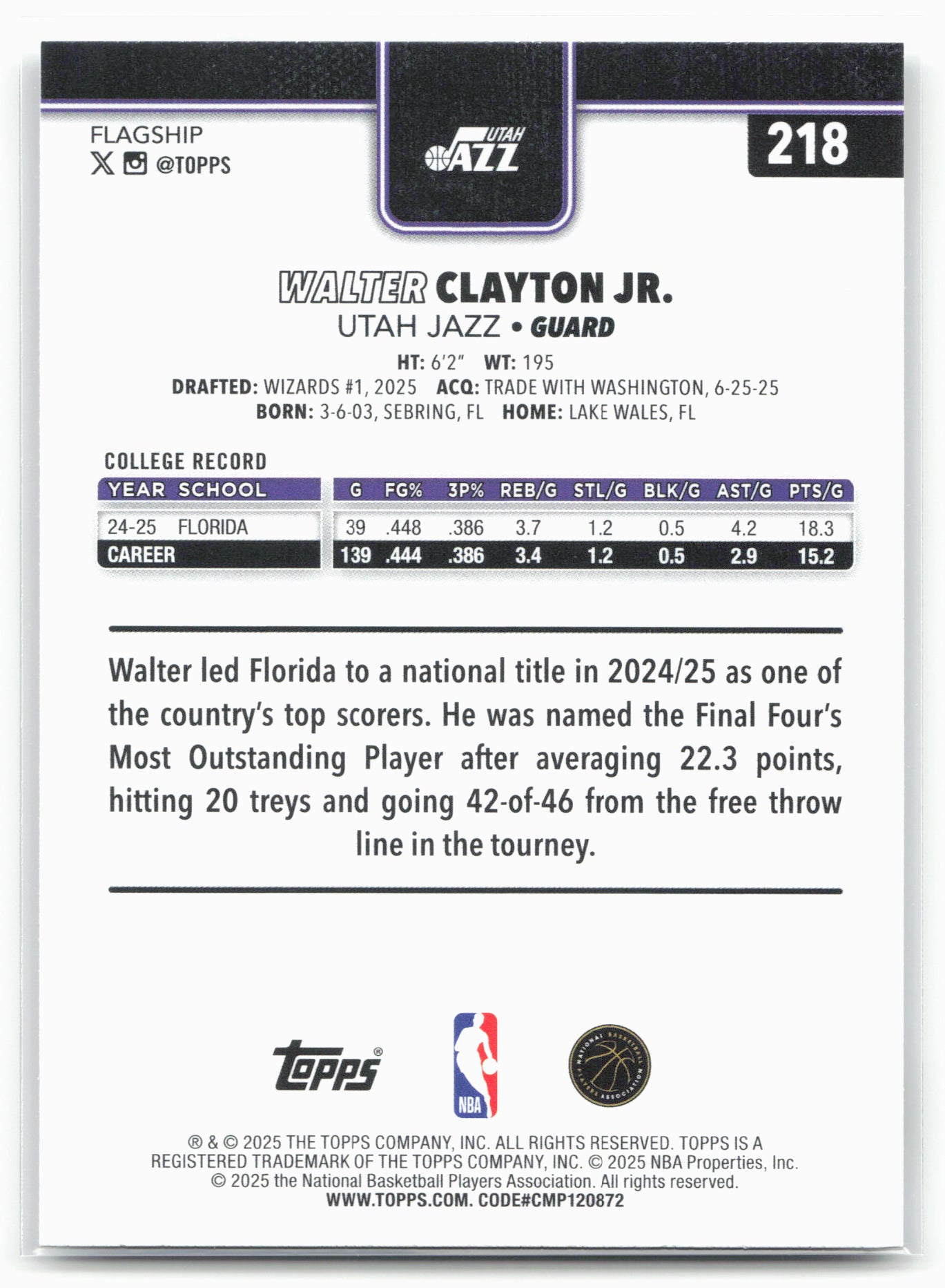 2025-26 Topps #218 Walter Clayton Jr.