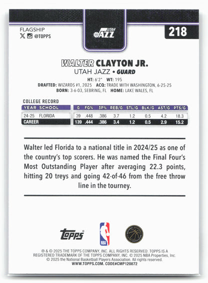2025-26 Topps #218 Walter Clayton Jr.