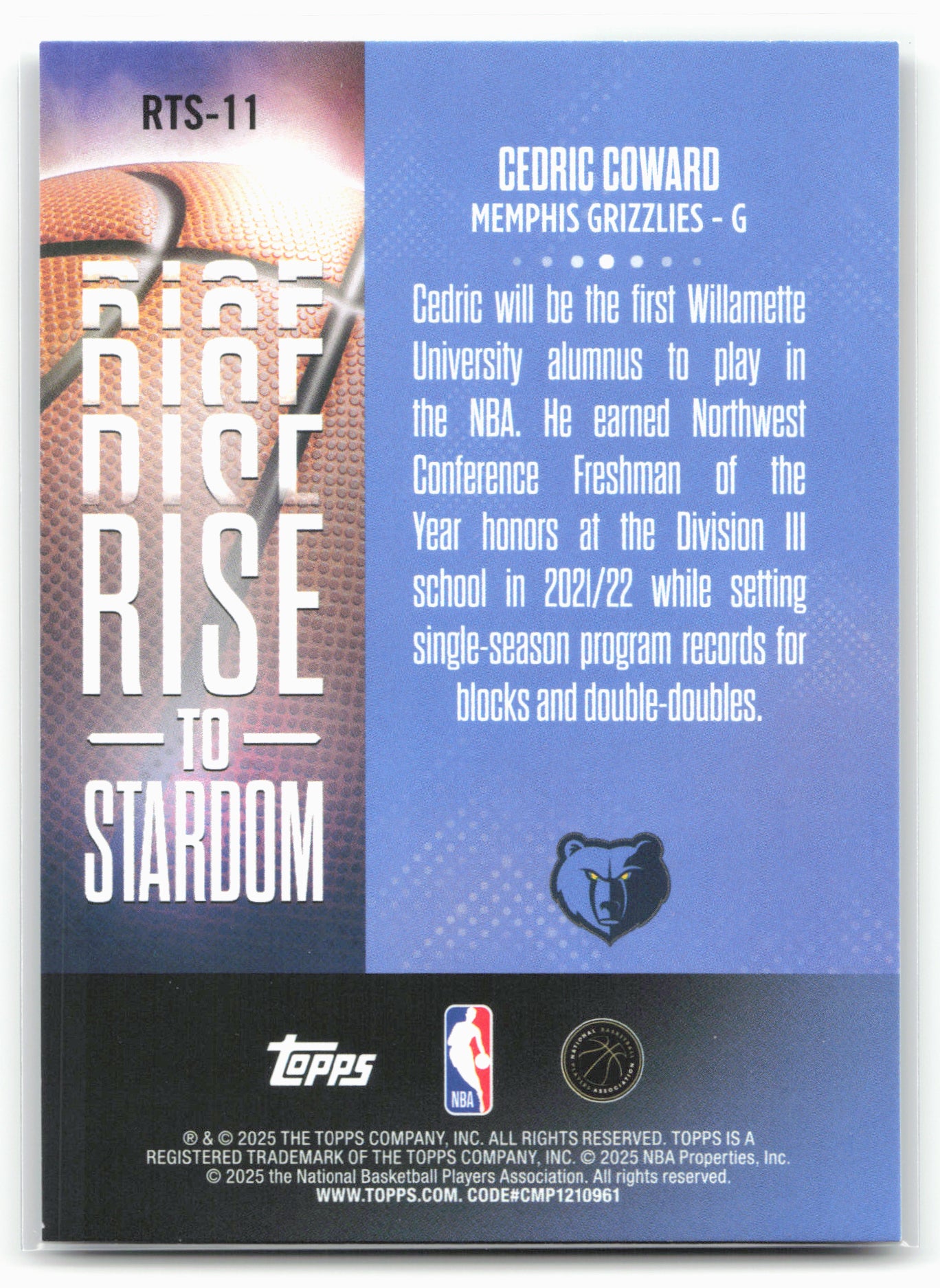 2025-26 Topps #RTS-11 Cedric Coward Rise to Stardom