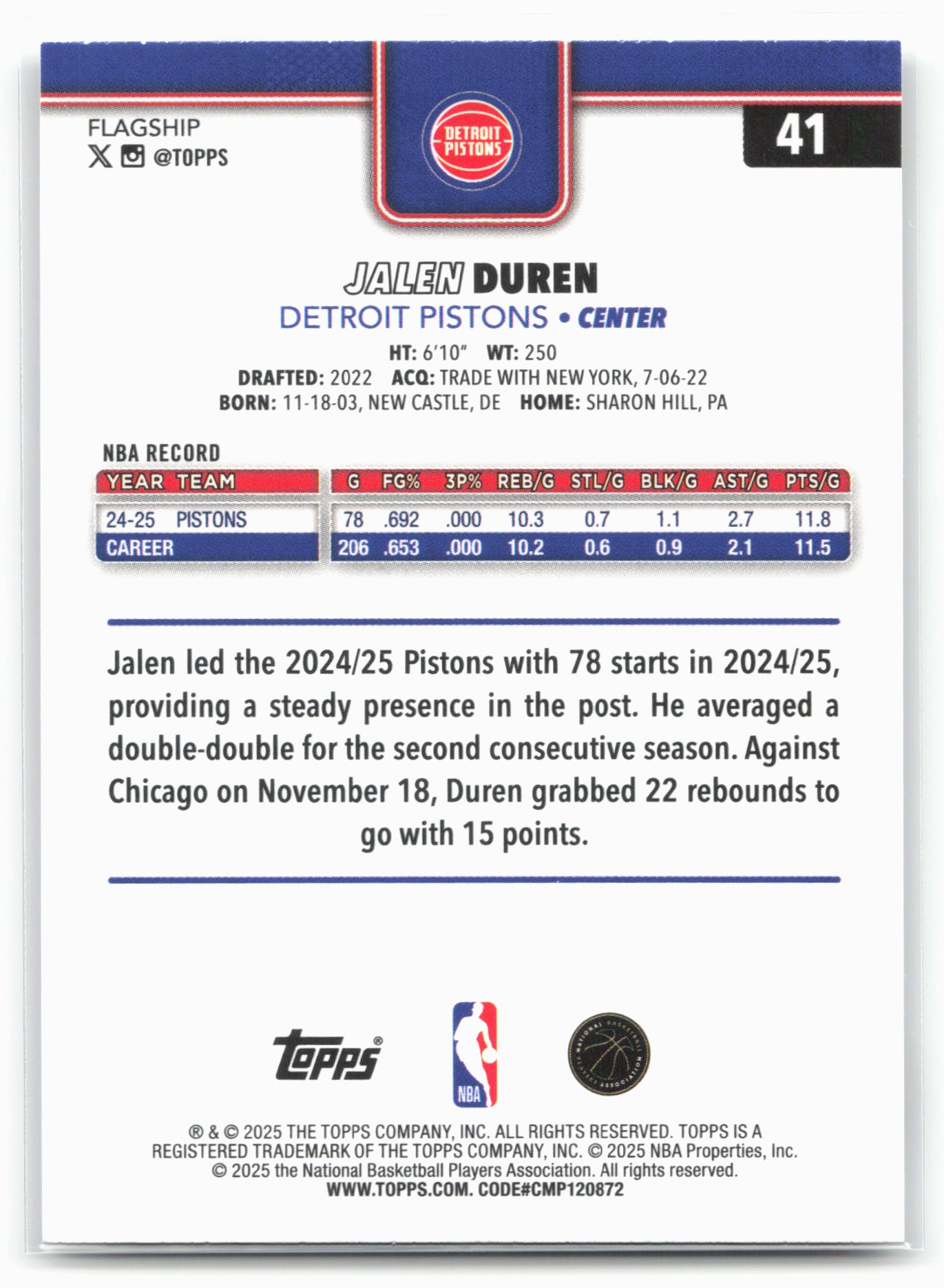 2025-26 Topps #41 Jalen Duren
