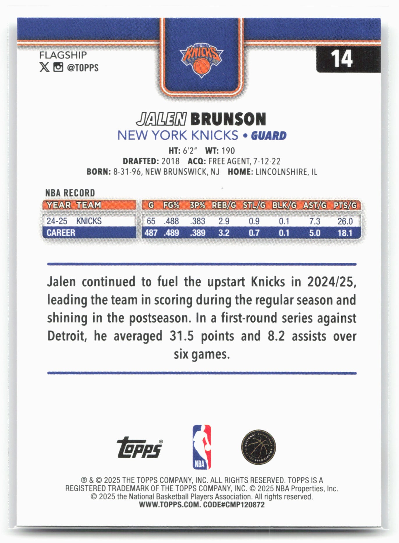 2025-26 Topps #14 Jalen Brunson