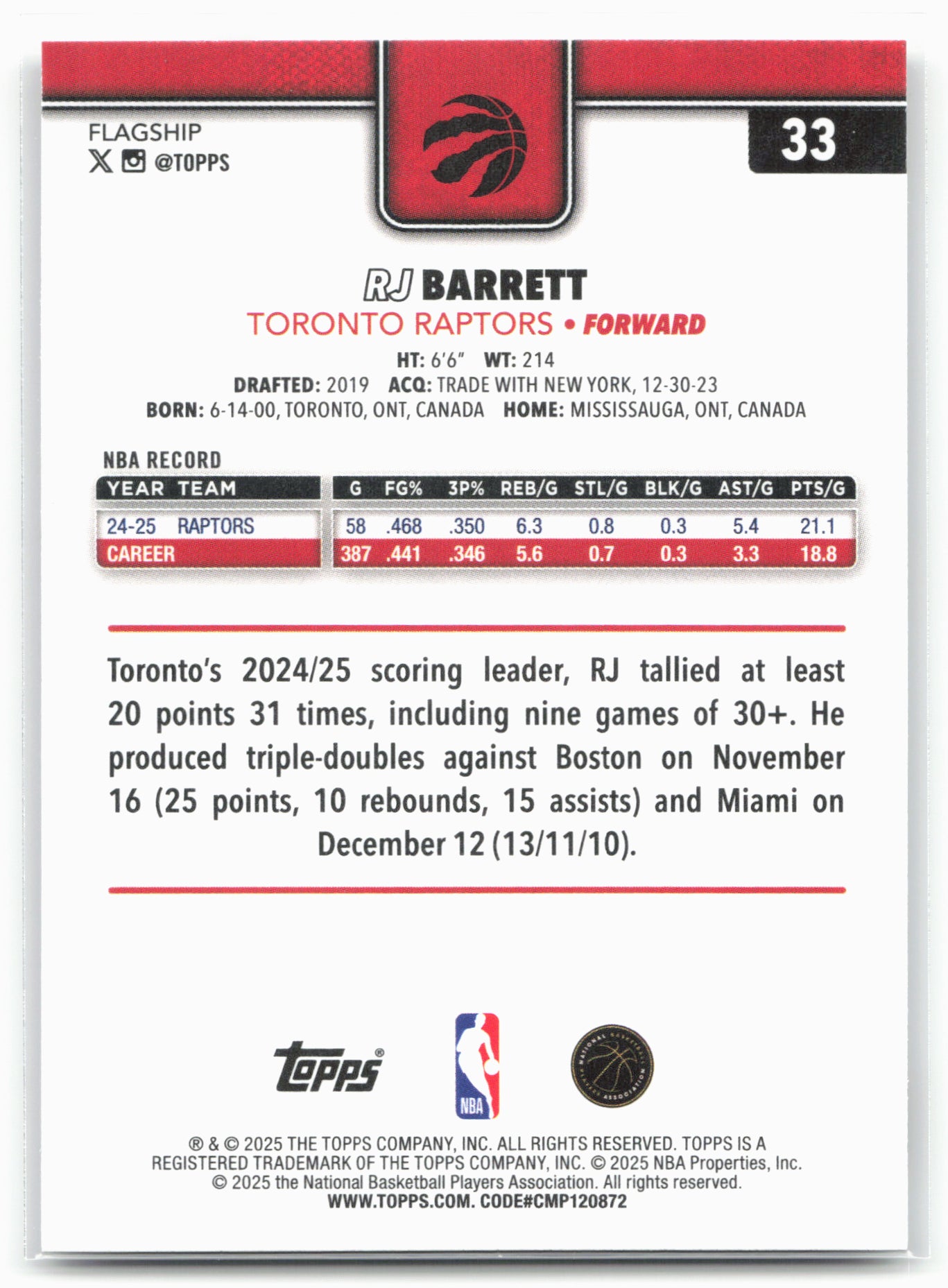 2025-26 Topps #33 RJ Barrett