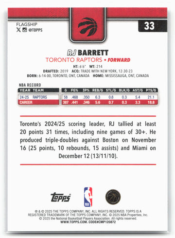 
2025-26 Topps #33 RJ Barrett