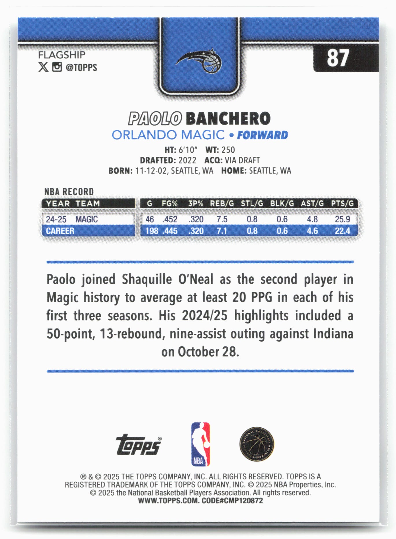 2025-26 Topps #87 Paolo Banchero