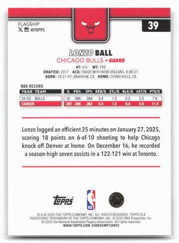 
2025-26 Topps #39 Lonzo Ball