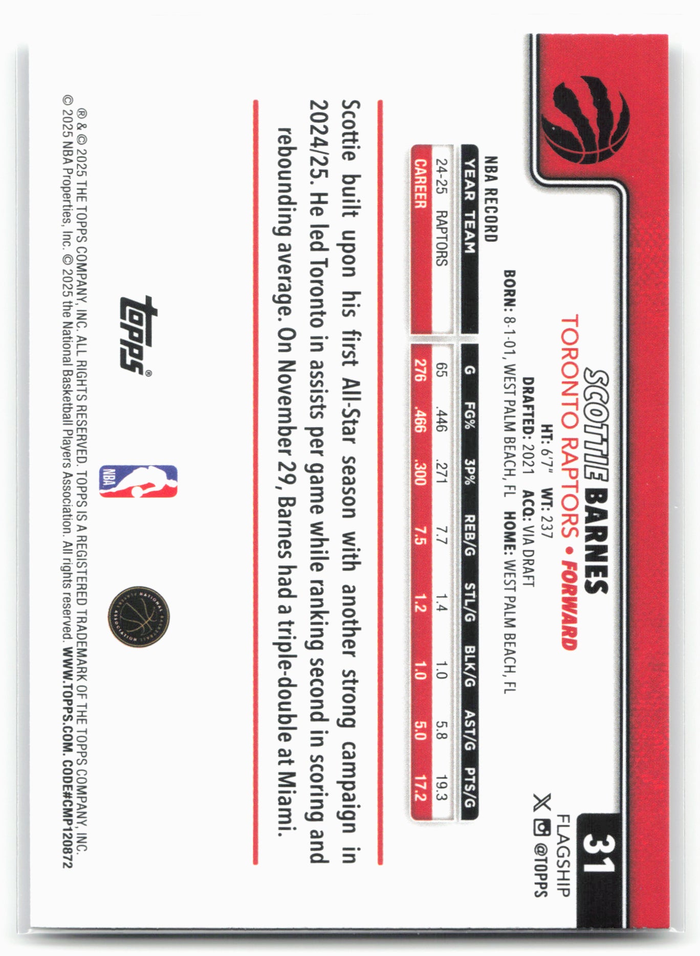 2025-26 Topps #31 Scottie Barnes