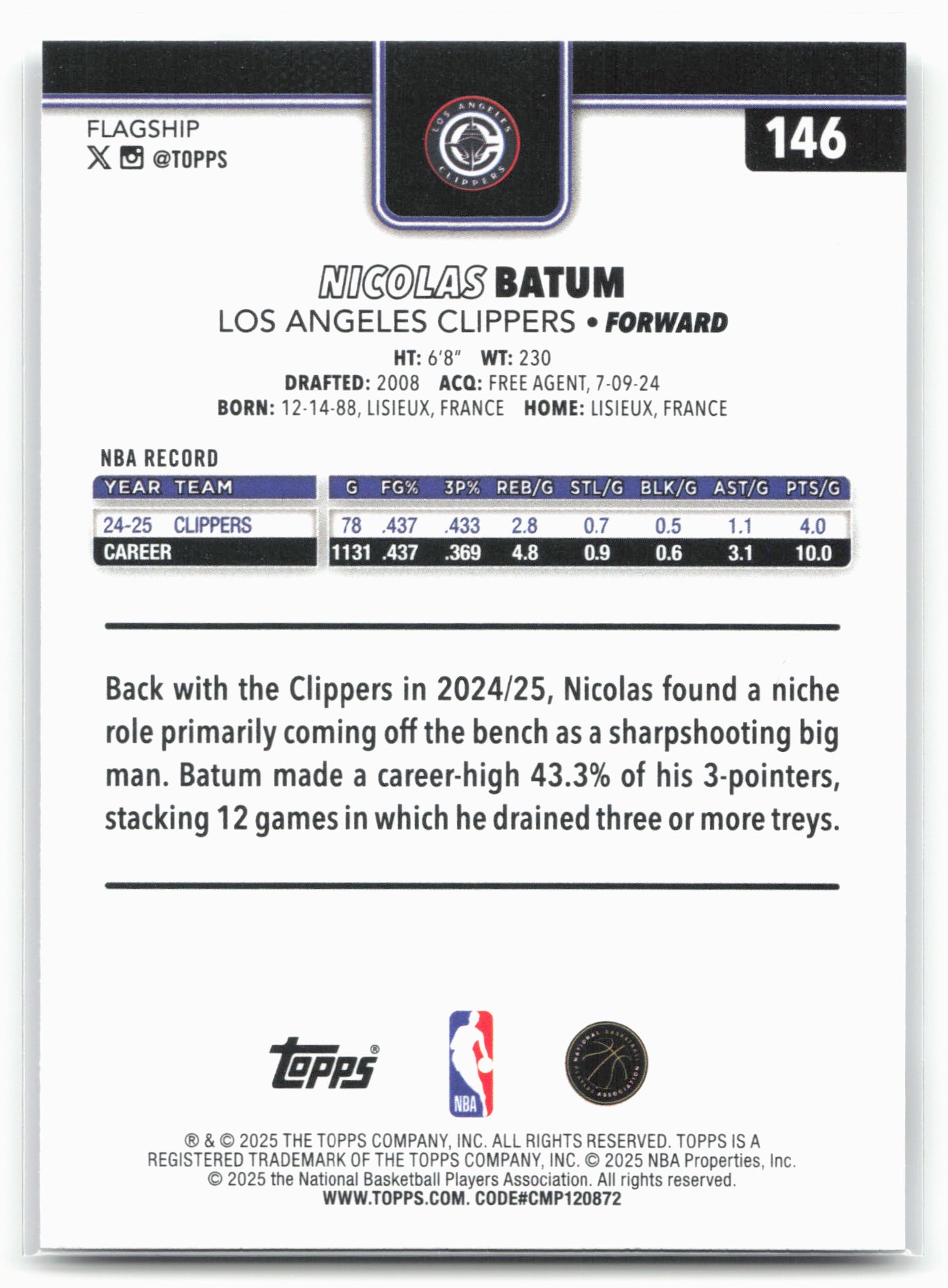 2025-26 Topps #146 Nicolas Batum