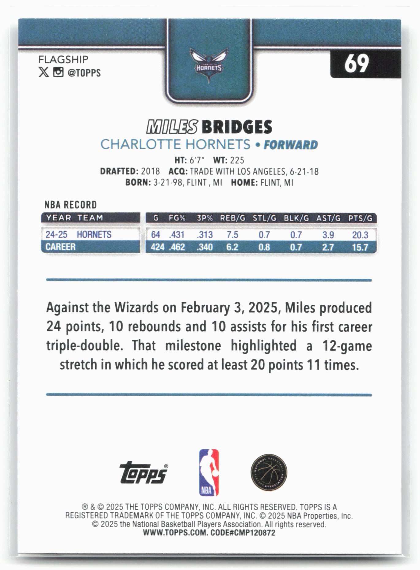 2025-26 Topps #69 Miles Bridges