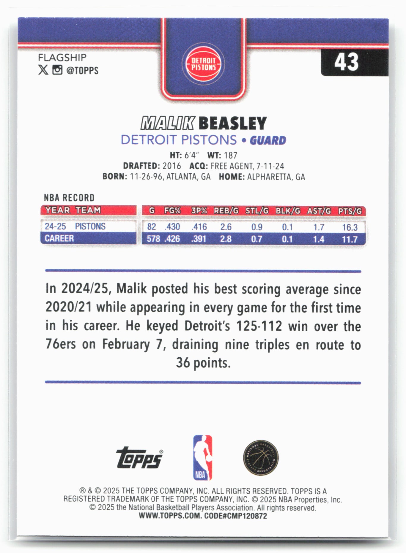 2025-26 Topps #43 Malik Beasley