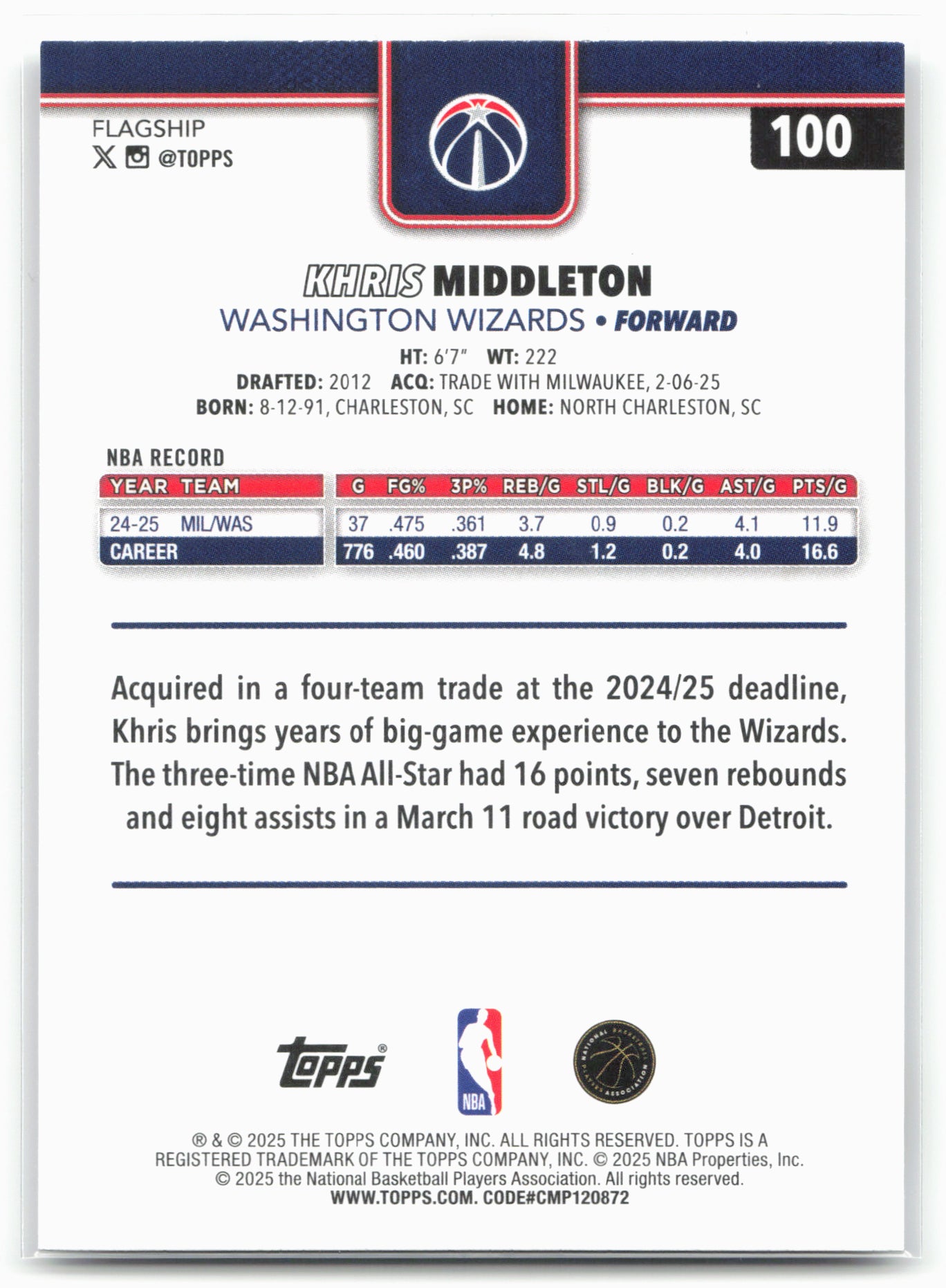 2025-26 Topps #100 Khris Middleton