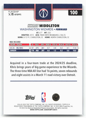 
2025-26 Topps #100 Khris Middleton