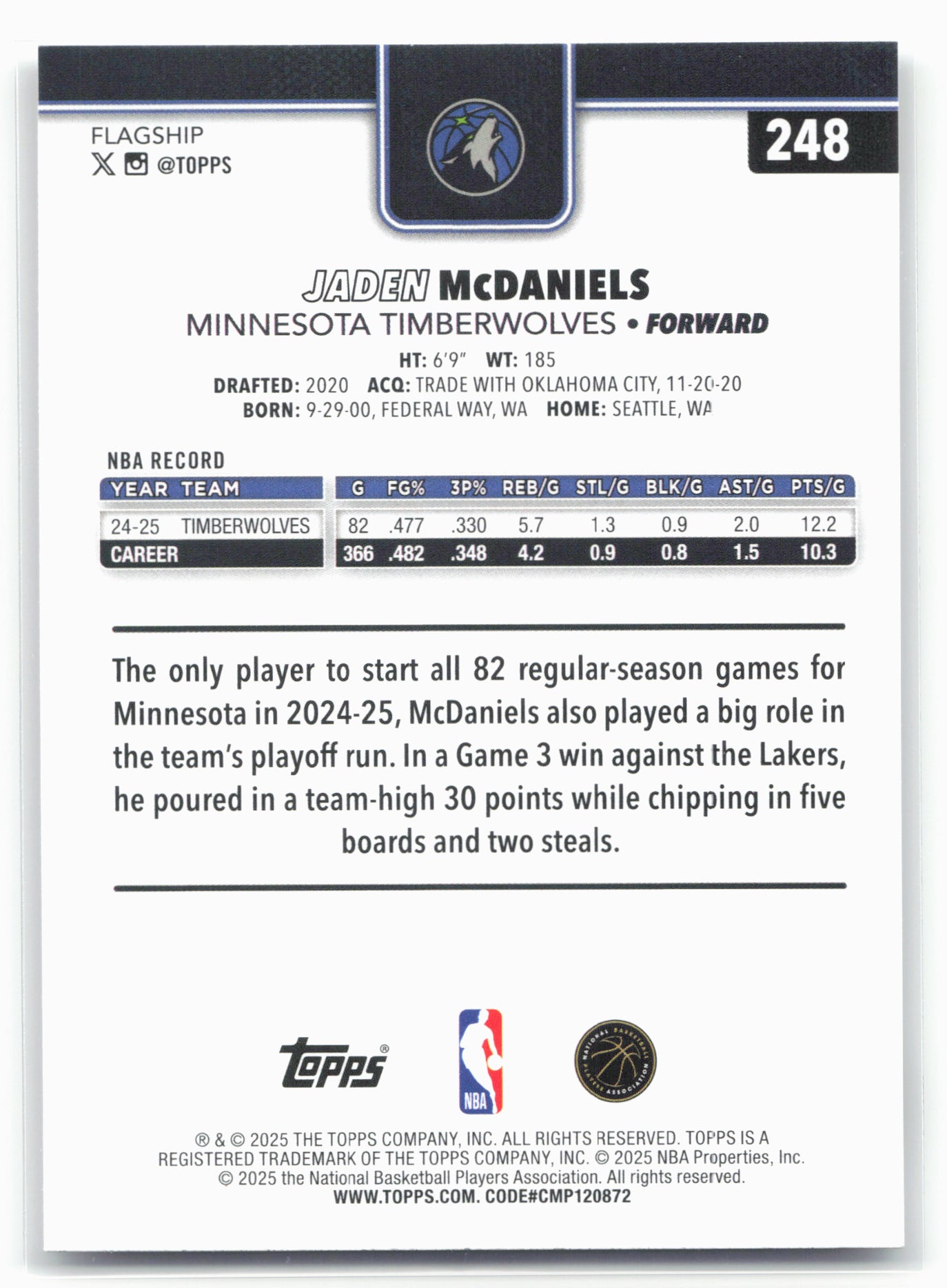 2025-26 Topps #248 Jaden McDaniels