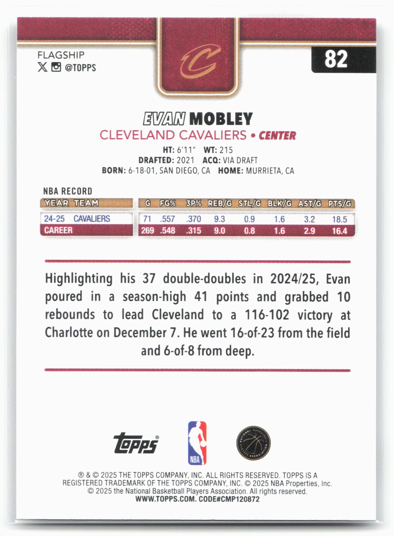 2025-26 Topps #82 Evan Mobley