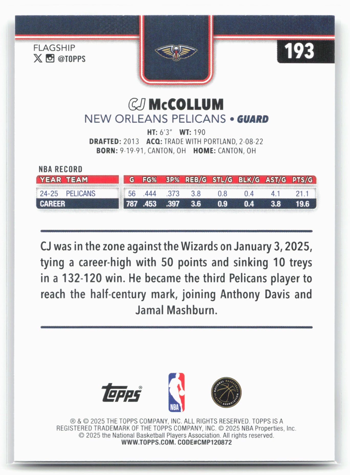 2025-26 Topps #193 CJ McCollum