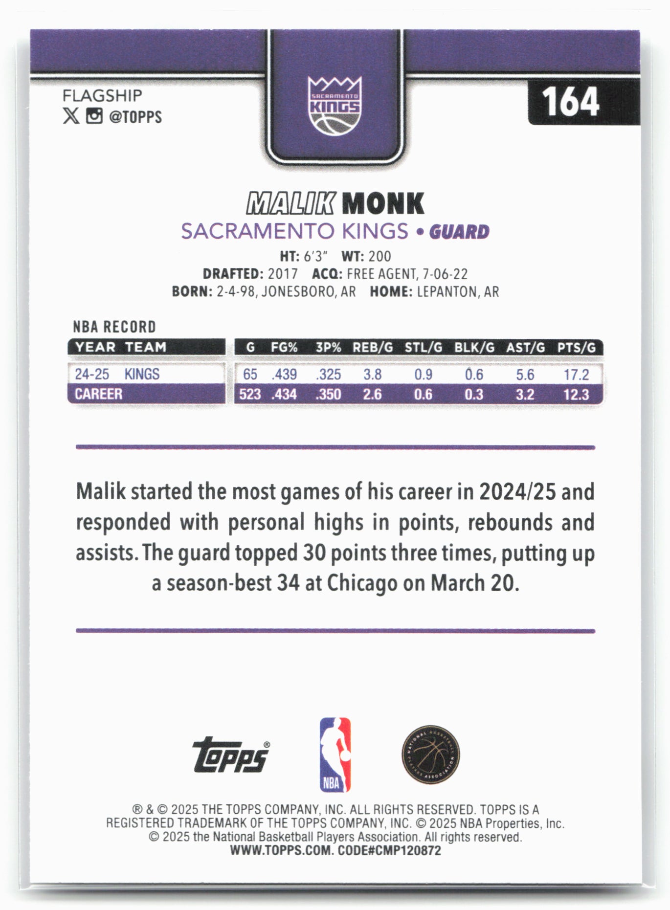 2025-26 Topps #164 Malik Monk
