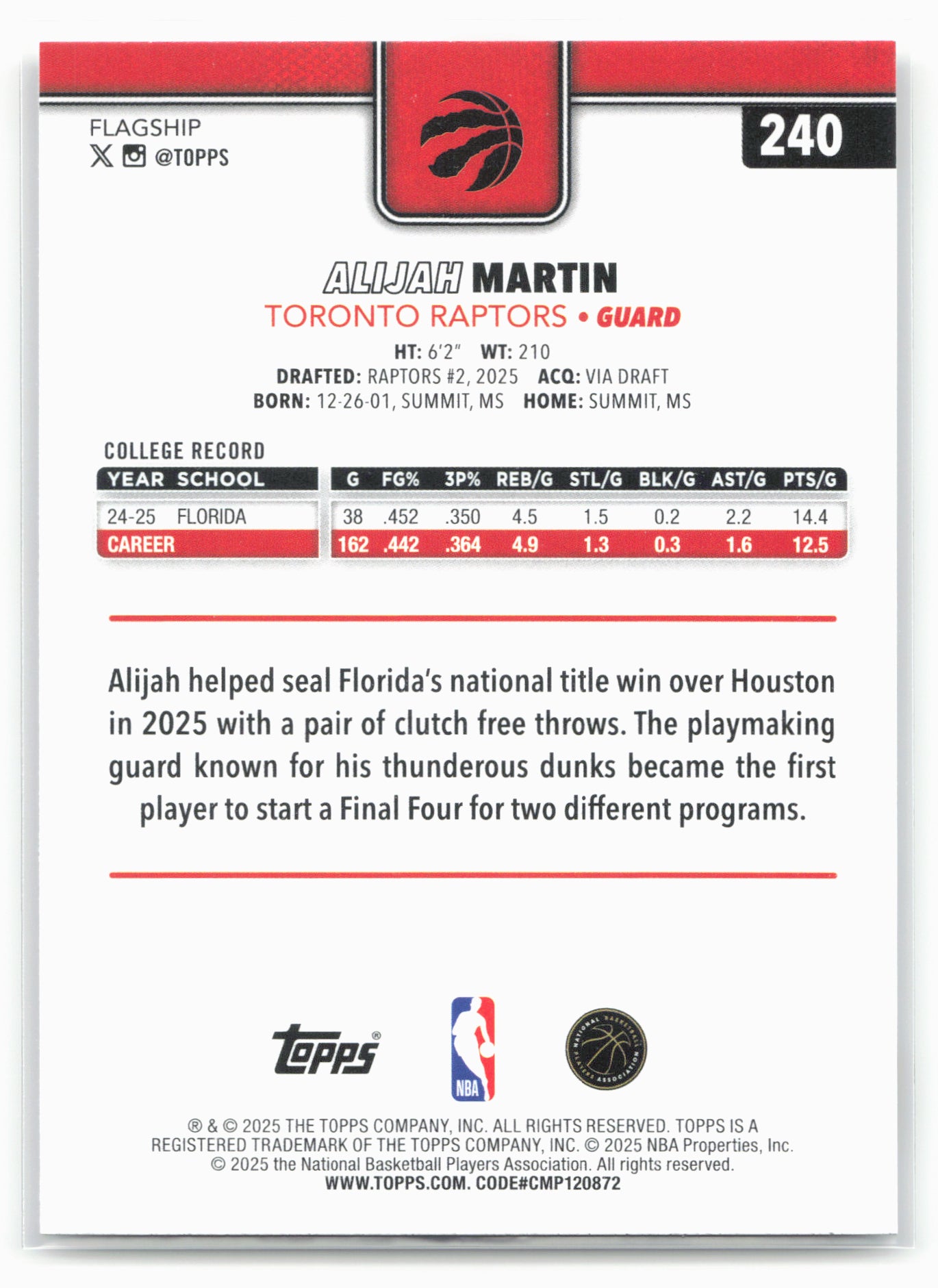 2025-26 Topps #240 Alijah Martin