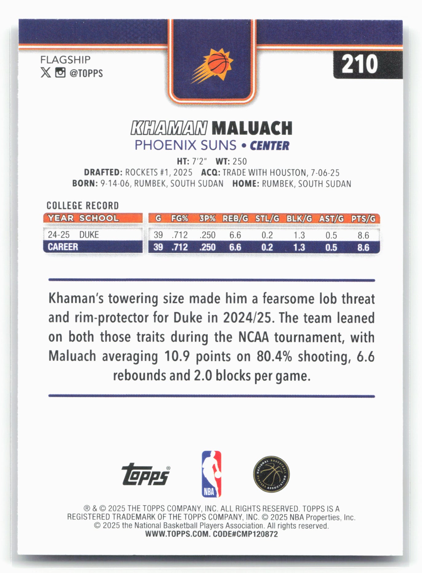 2025-26 Topps #210 Khaman Maluach Season Tip Off