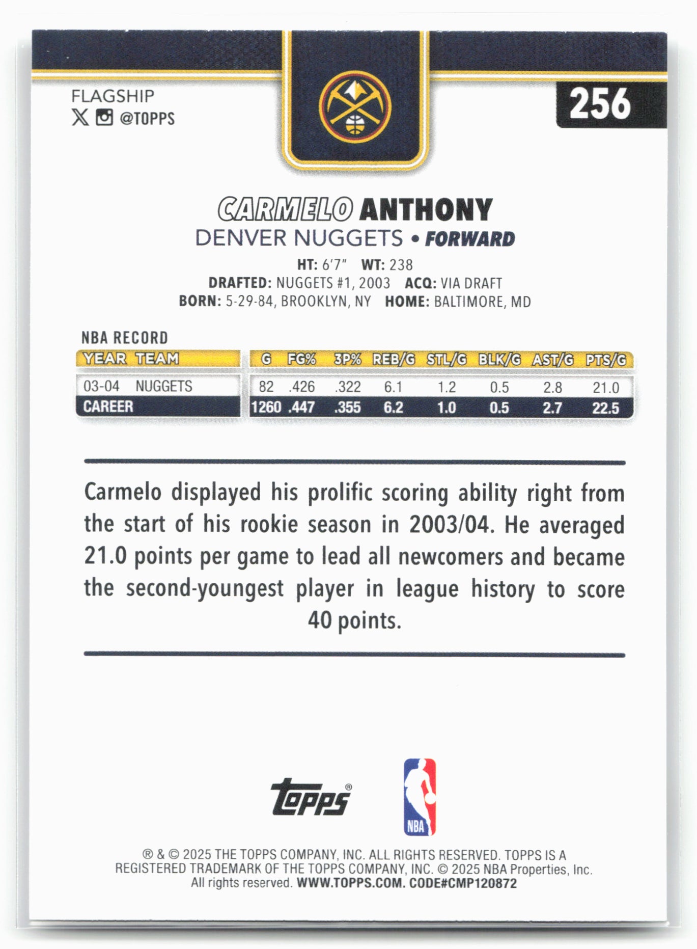 2025-26 Topps #256 Carmelo Anthony