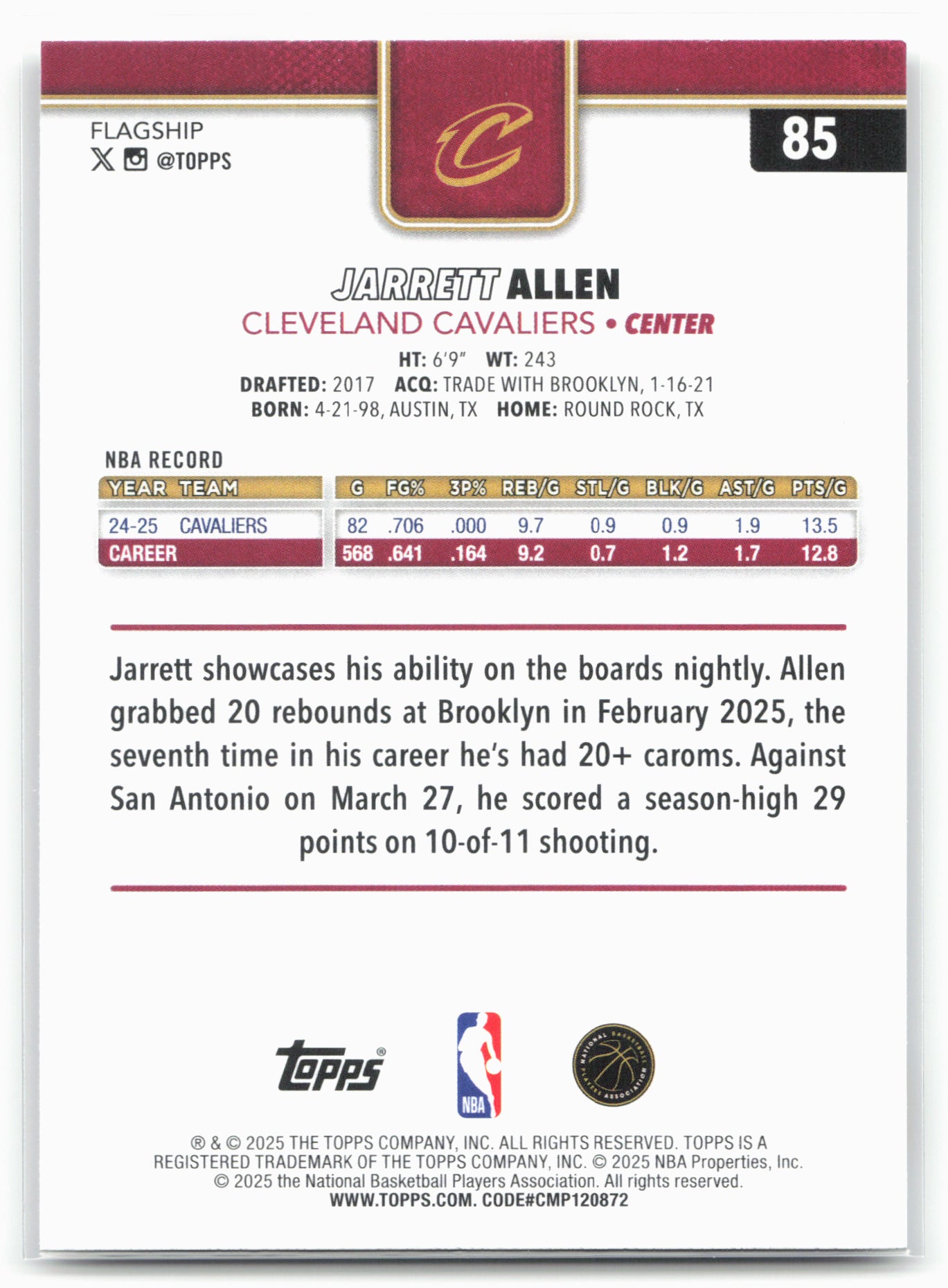 2025-26 Topps #85 Jarrett Allen
