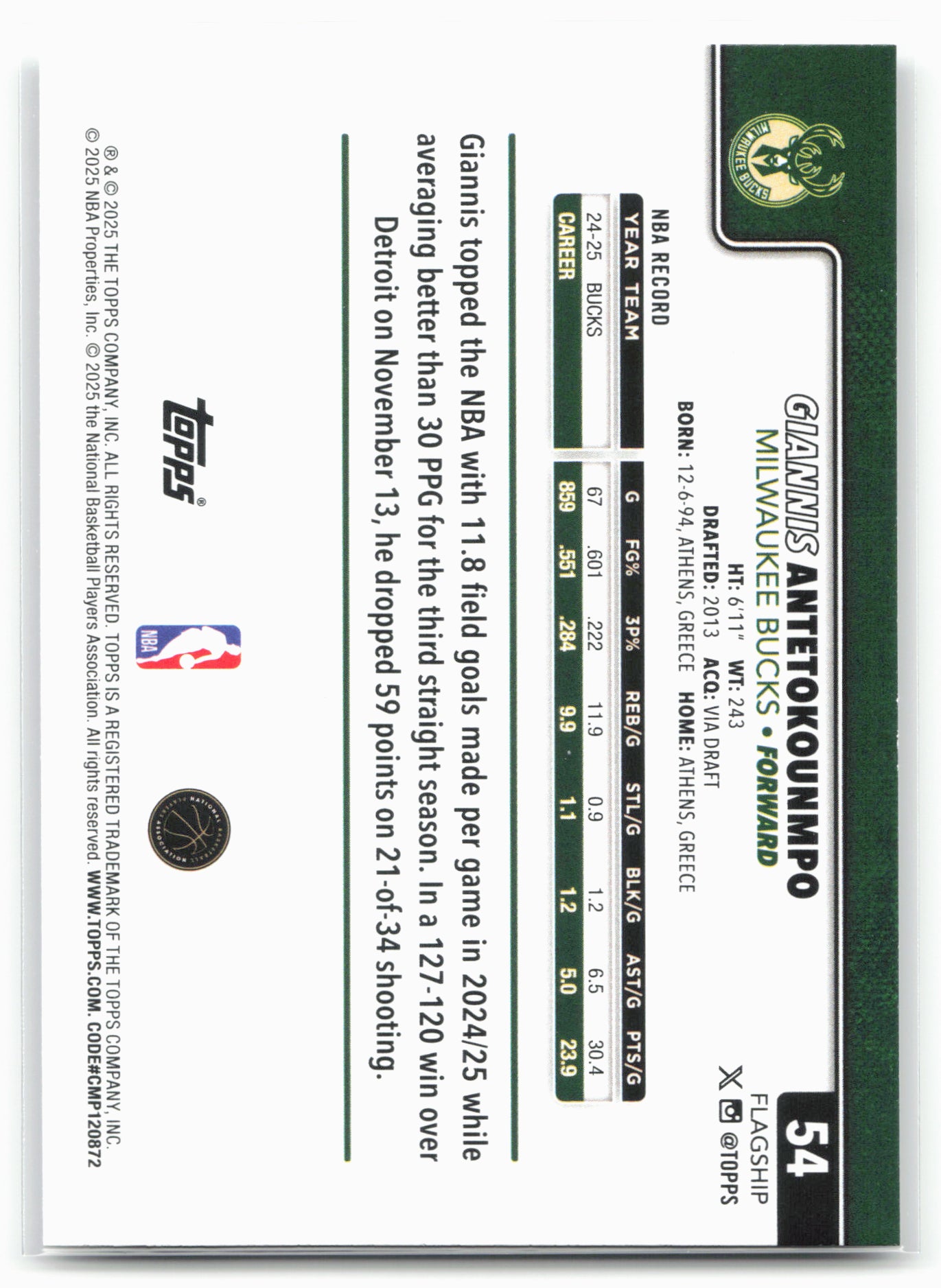 2025-26 Topps #54 Giannis Antetokounmpo