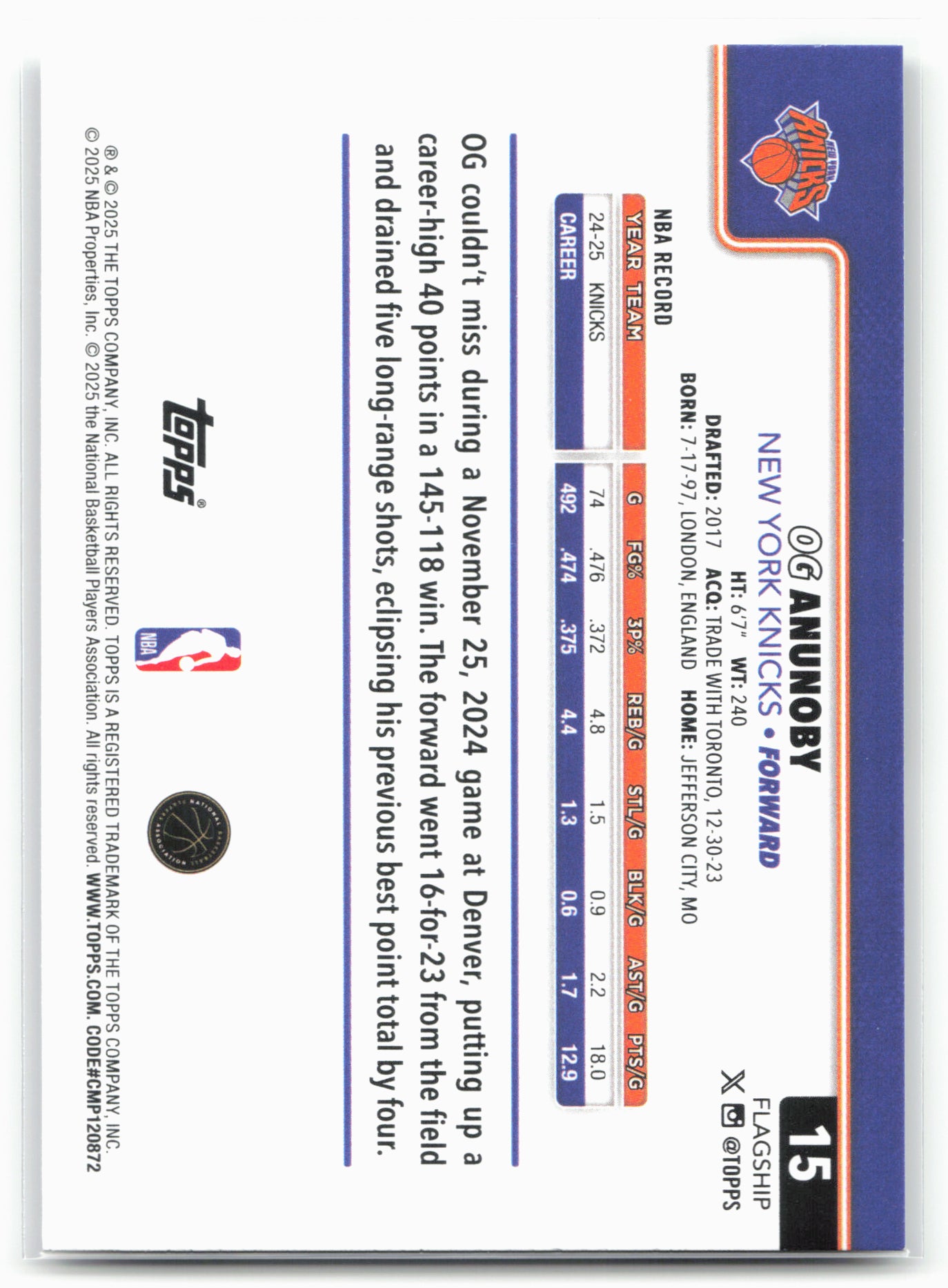 2025-26 Topps #15 OG Anunoby