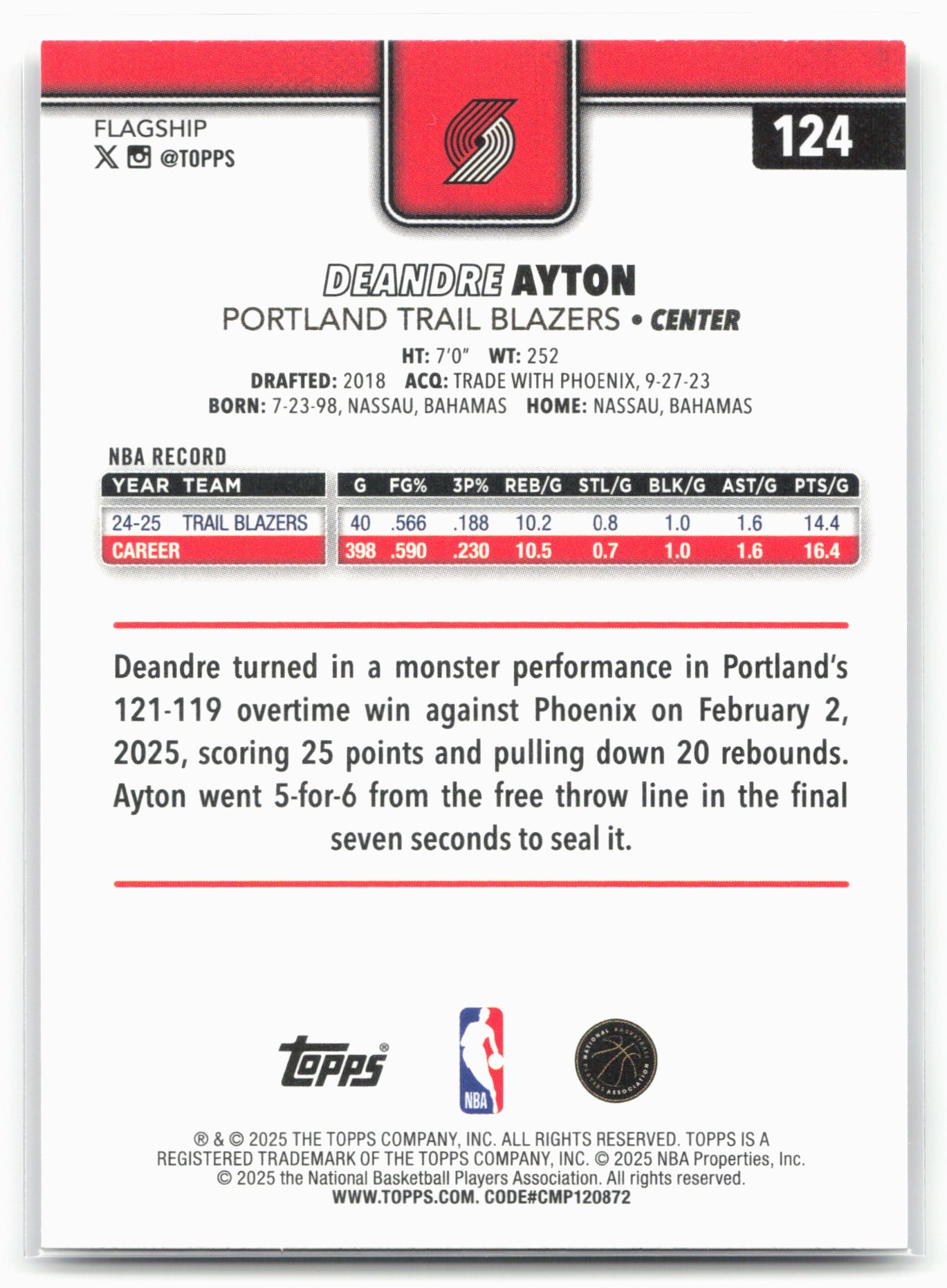2025-26 Topps #124 Deandre Ayton