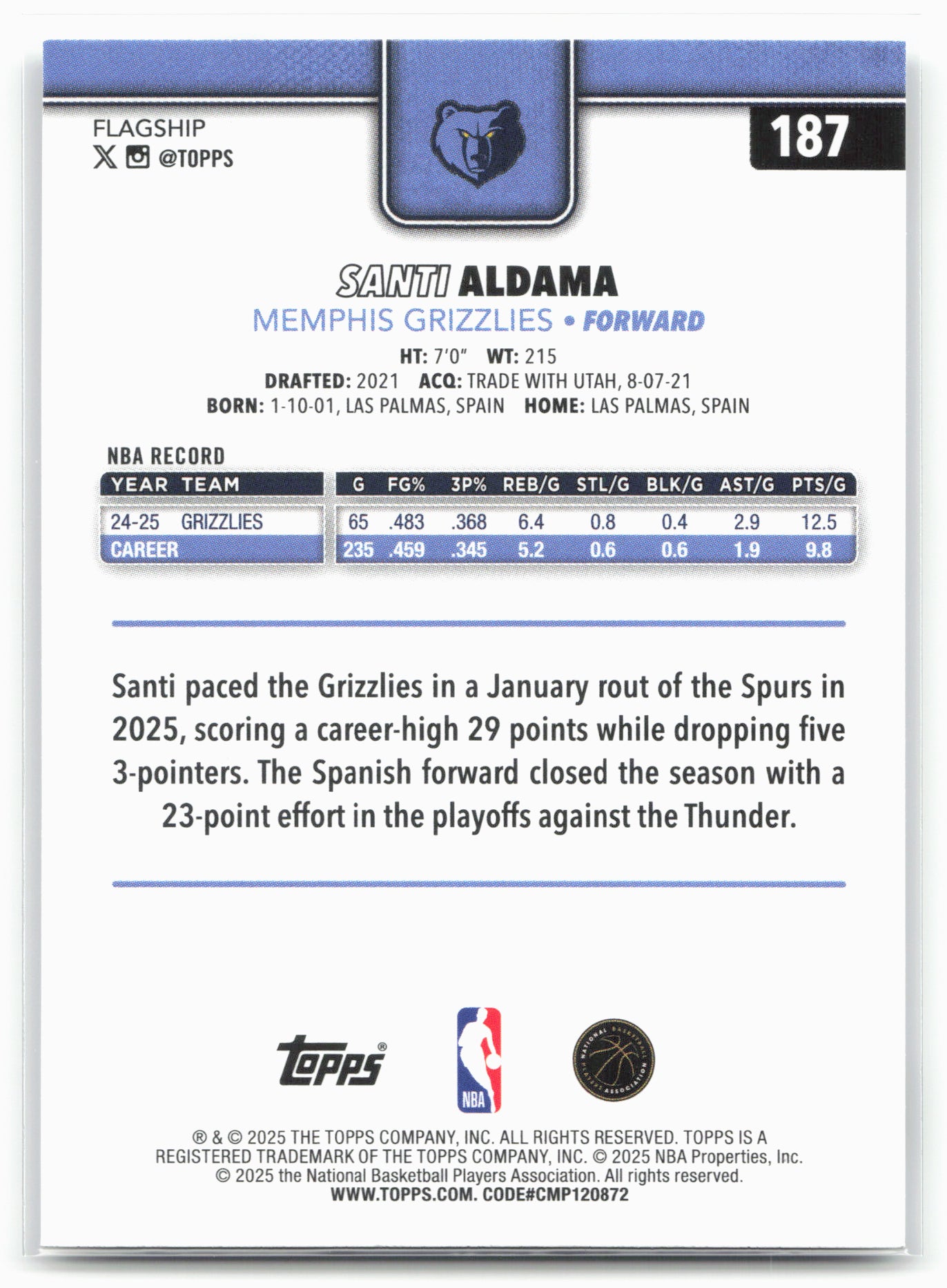 2025-26 Topps #187 Santi Aldama