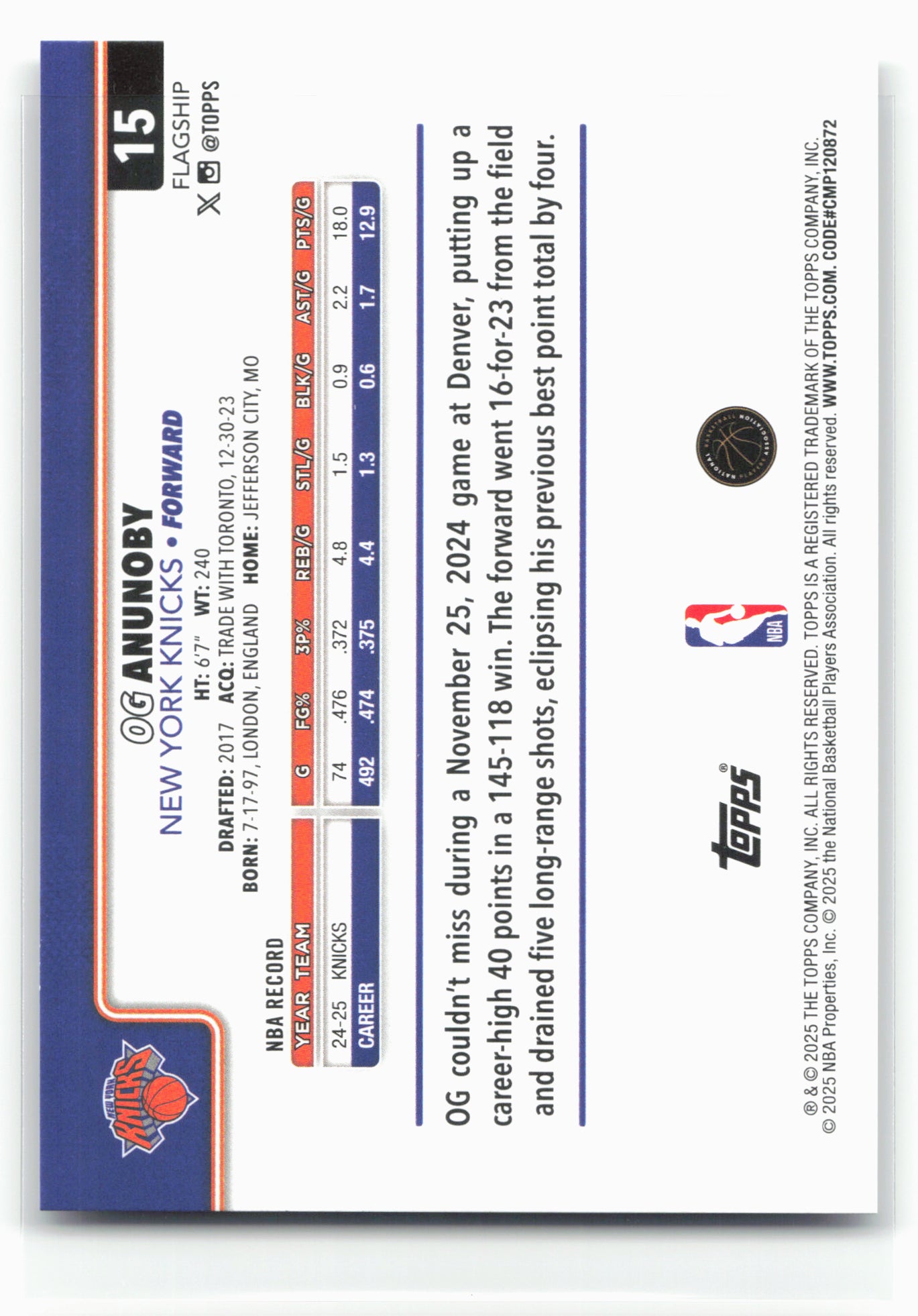 2025-26 Topps #15 OG Anunoby Rainbow Foilboard