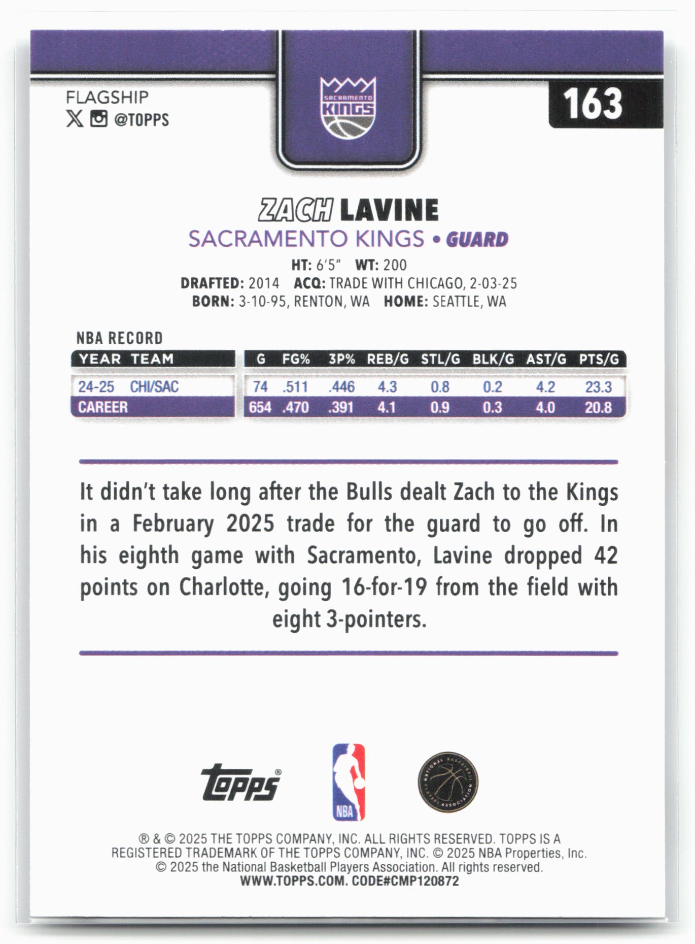 2025-26 Topps #163 Zach LaVine
