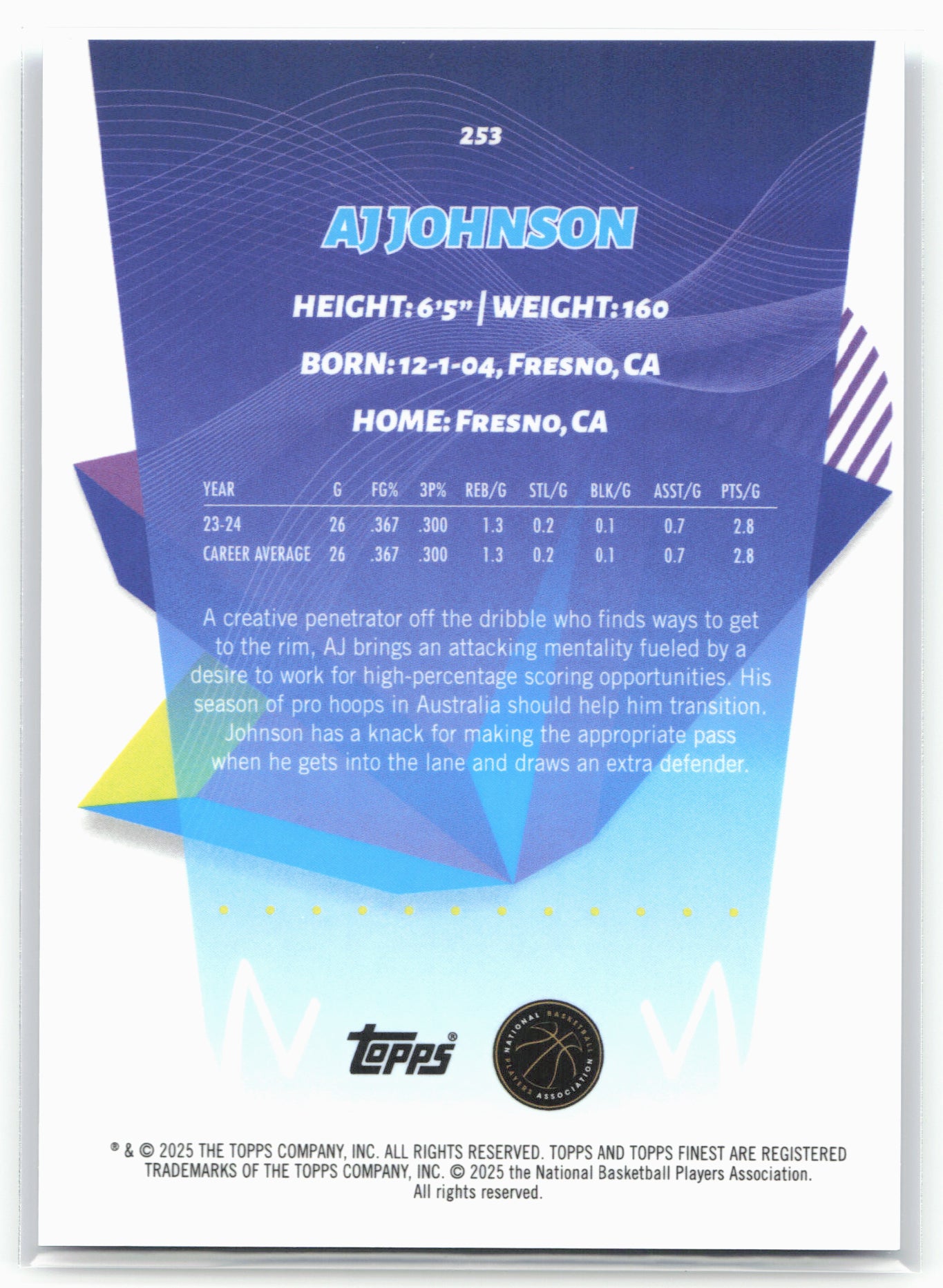 2024-25 Finest #253 AJ Johnson Blue X-Factor #/49