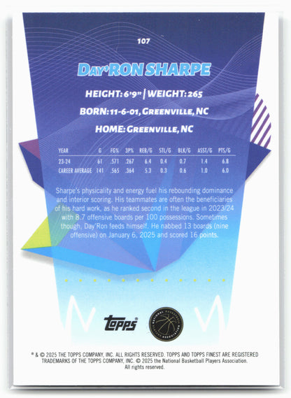 2024-25 Finest #107 Day'Ron Sharpe Purple X-Fractor #/99