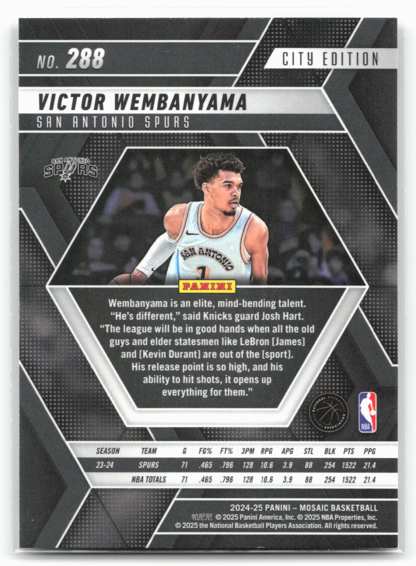 2024-25 Panini Mosaic #288 Victor Wembanyama 23174