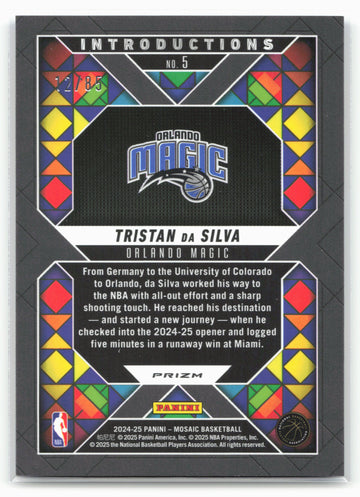 
2024-25 Panini Mosaic #5 Tristan da Silva Introductions Fast Break Blue #/85