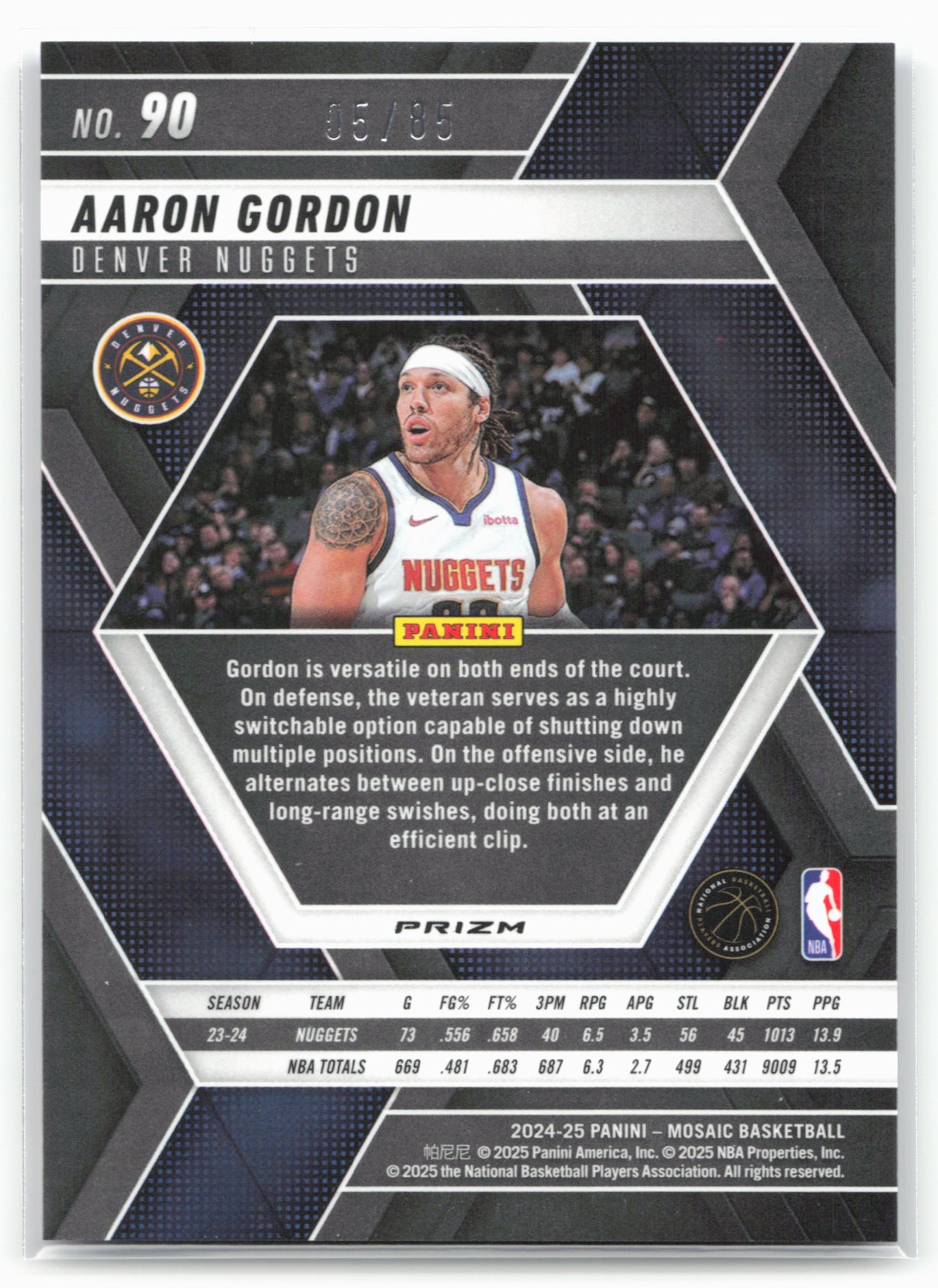 2024-25 Panini Mosaic #90 Aaron Gordon Fast Break Blue Mosaic #/85