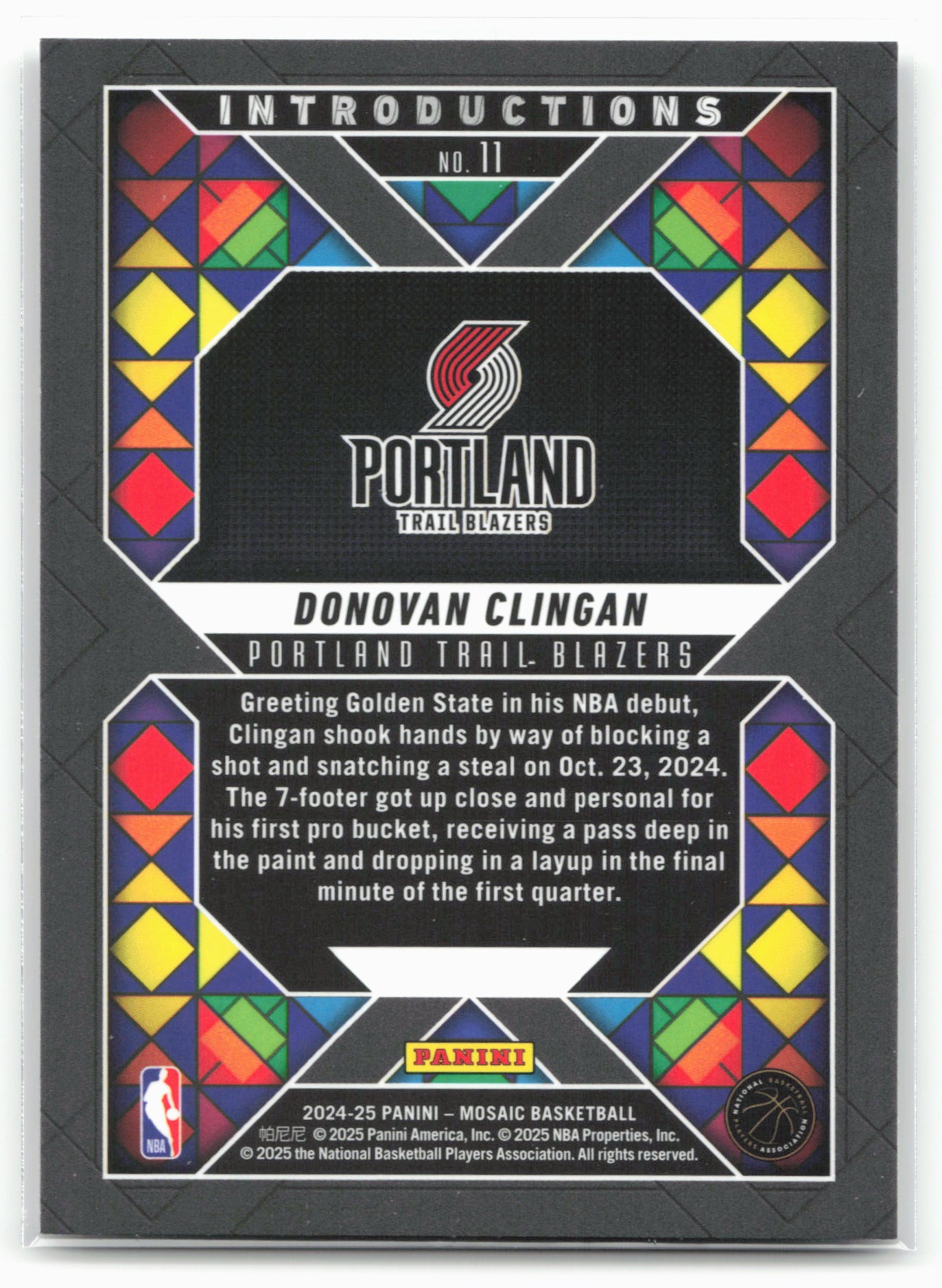 2024-25 Panini Mosaic #11 Donovan Clingan Introductions