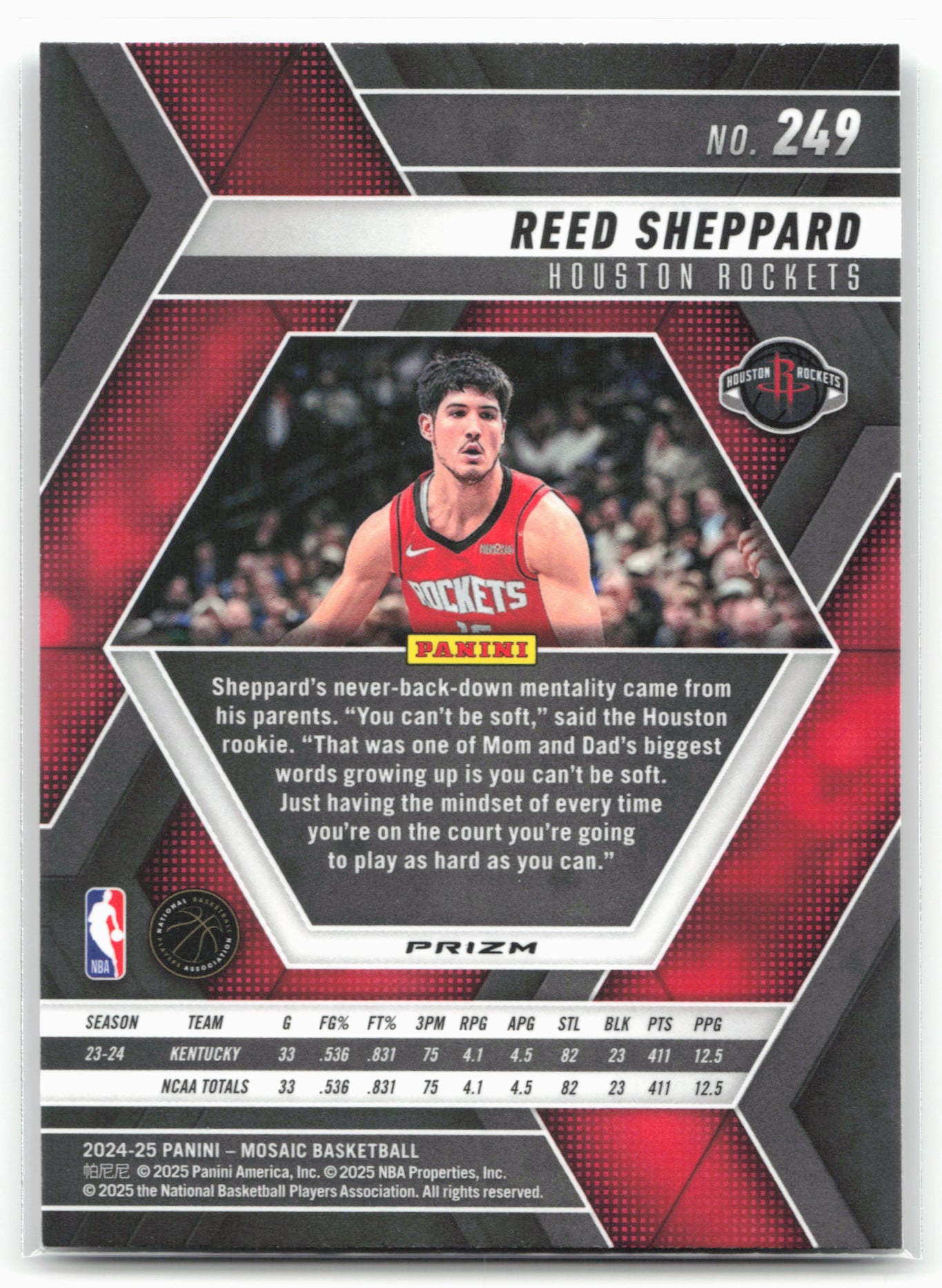 2024-25 Panini Mosaic #249 Reed Sheppard Base Mosaic