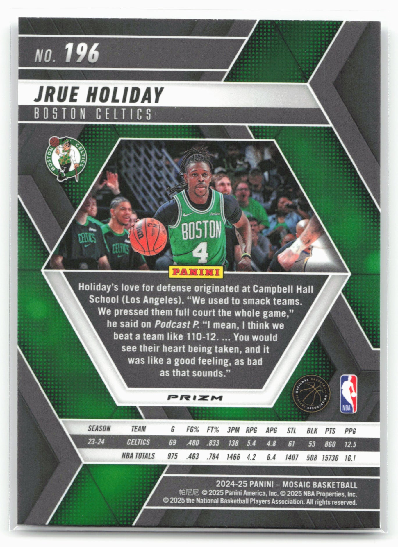 2024-25 Panini Mosaic #196 Jrue Holiday Fast Break Silver Mosaic