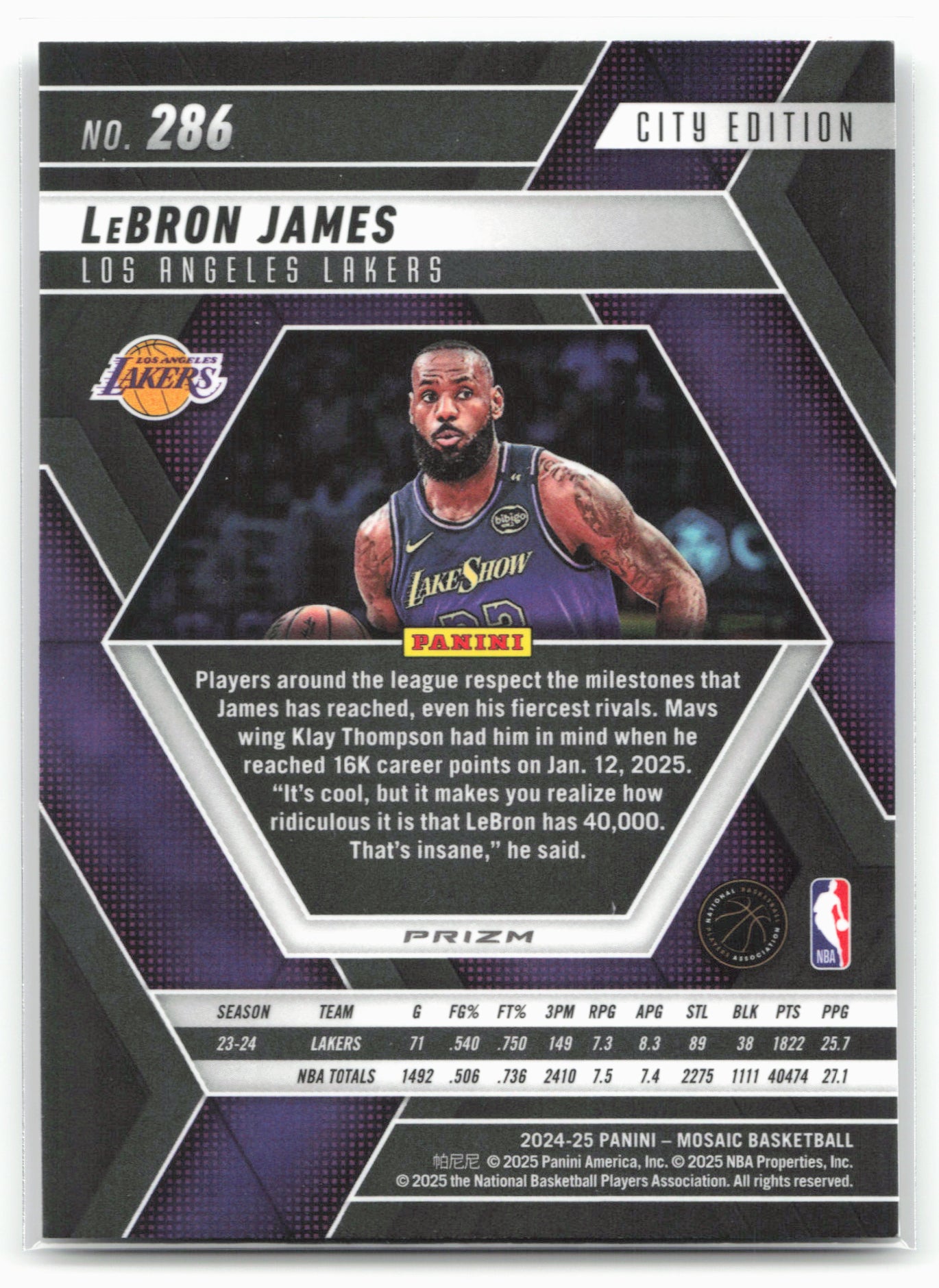 2024-25 Panini Mosaic #286 LeBron James Fast Break Silver Mosaic 23188