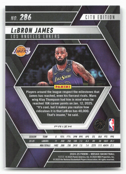 2024-25 Panini Mosaic #286 LeBron James Fast Break Silver Mosaic 23188