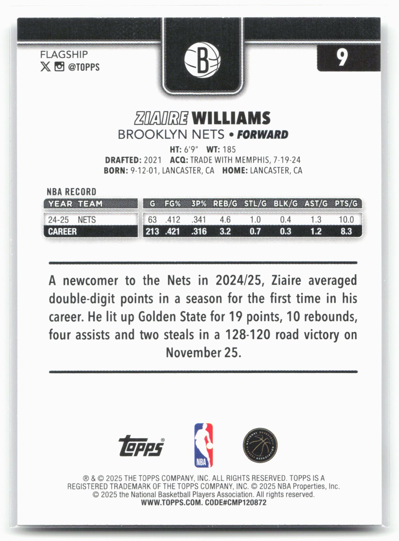 2025-26 Topps #9 Ziaire Williams