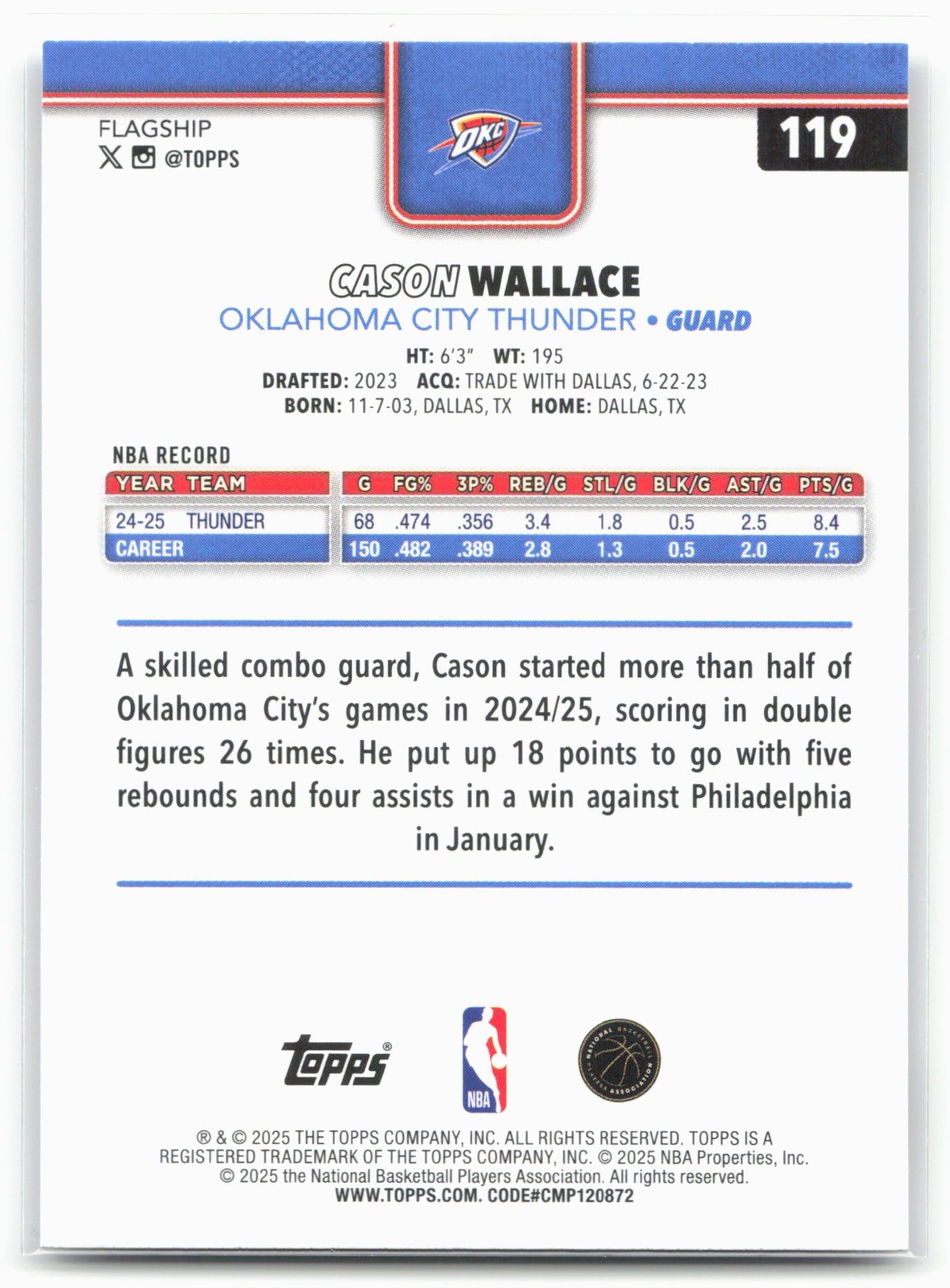 2025-26 Topps #119 Cason Wallace