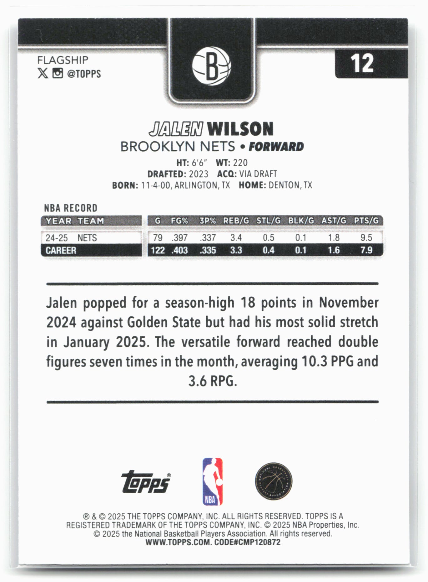 2025-26 Topps #12 Jalen Wilson