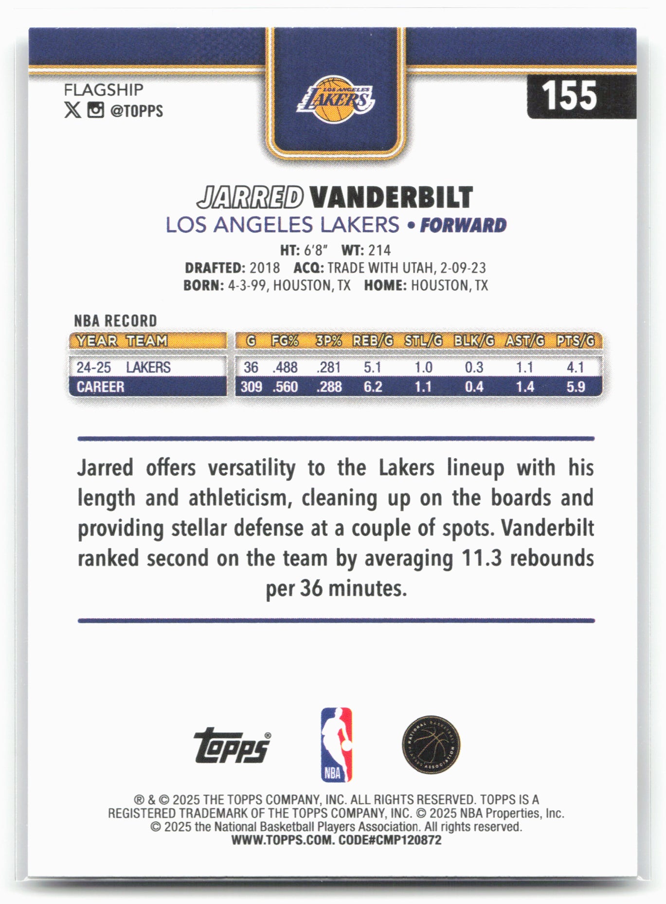 2025-26 Topps #155 Jarred Vanderbilt