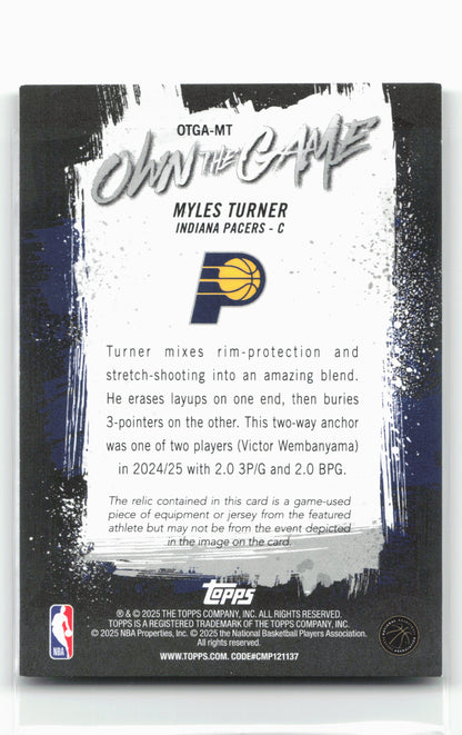 2025-26 Topps #OTGA-MT Myles Turner Own the Game Green Rainbow #/99
