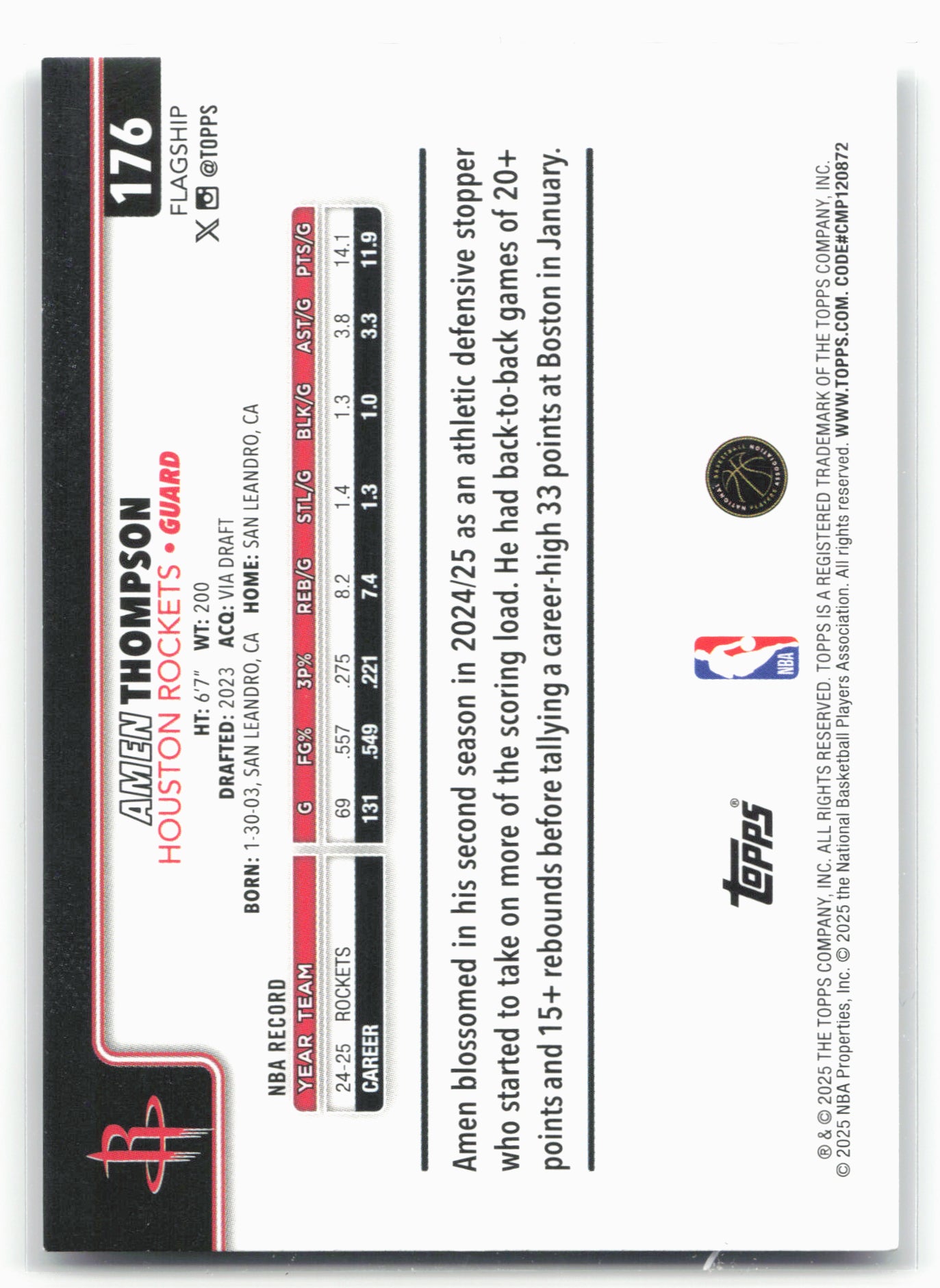 2025-26 Topps #176 Amen Thompson Sandglitter