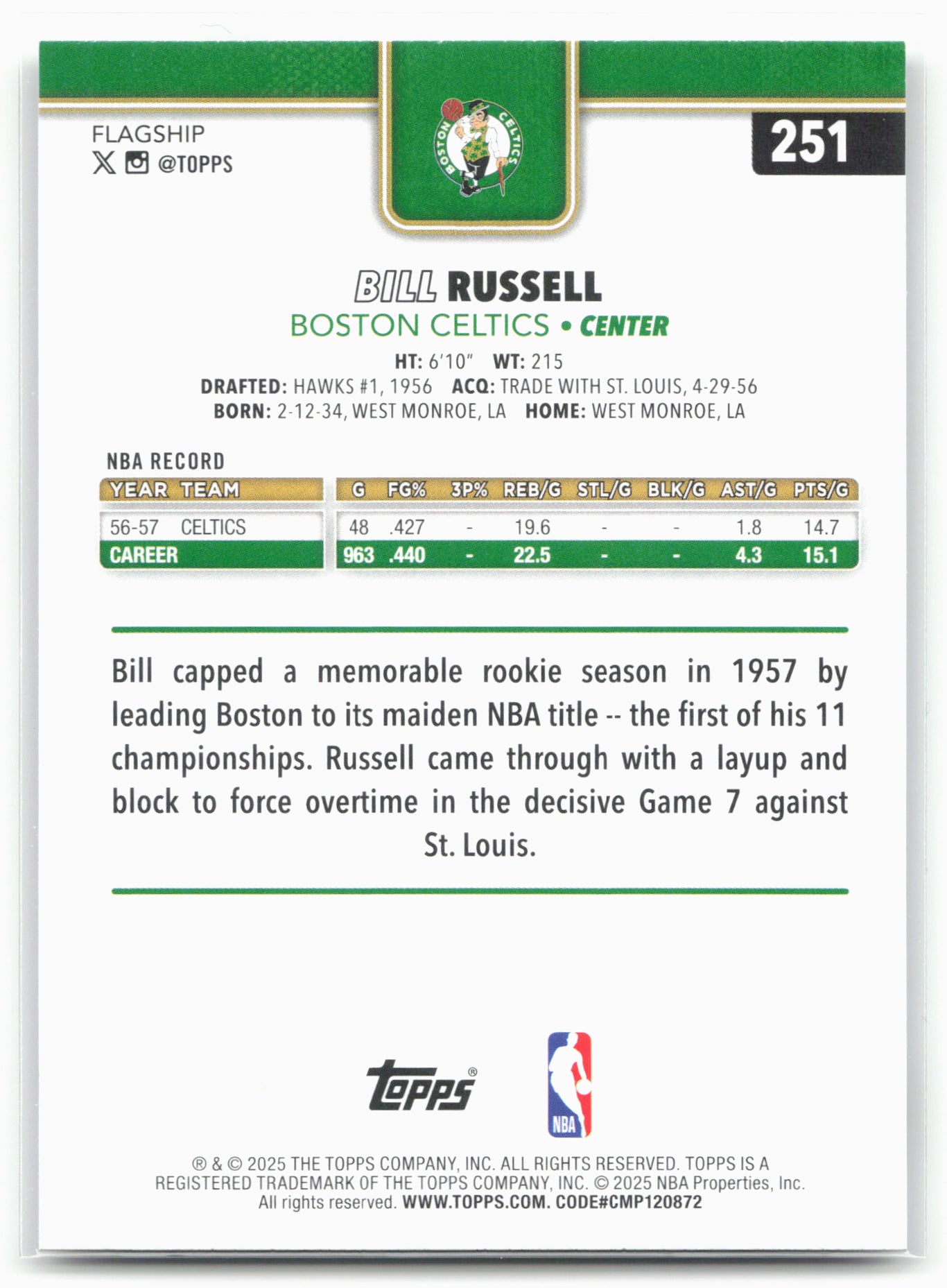 2025-26 Topps #251 Bill Russell