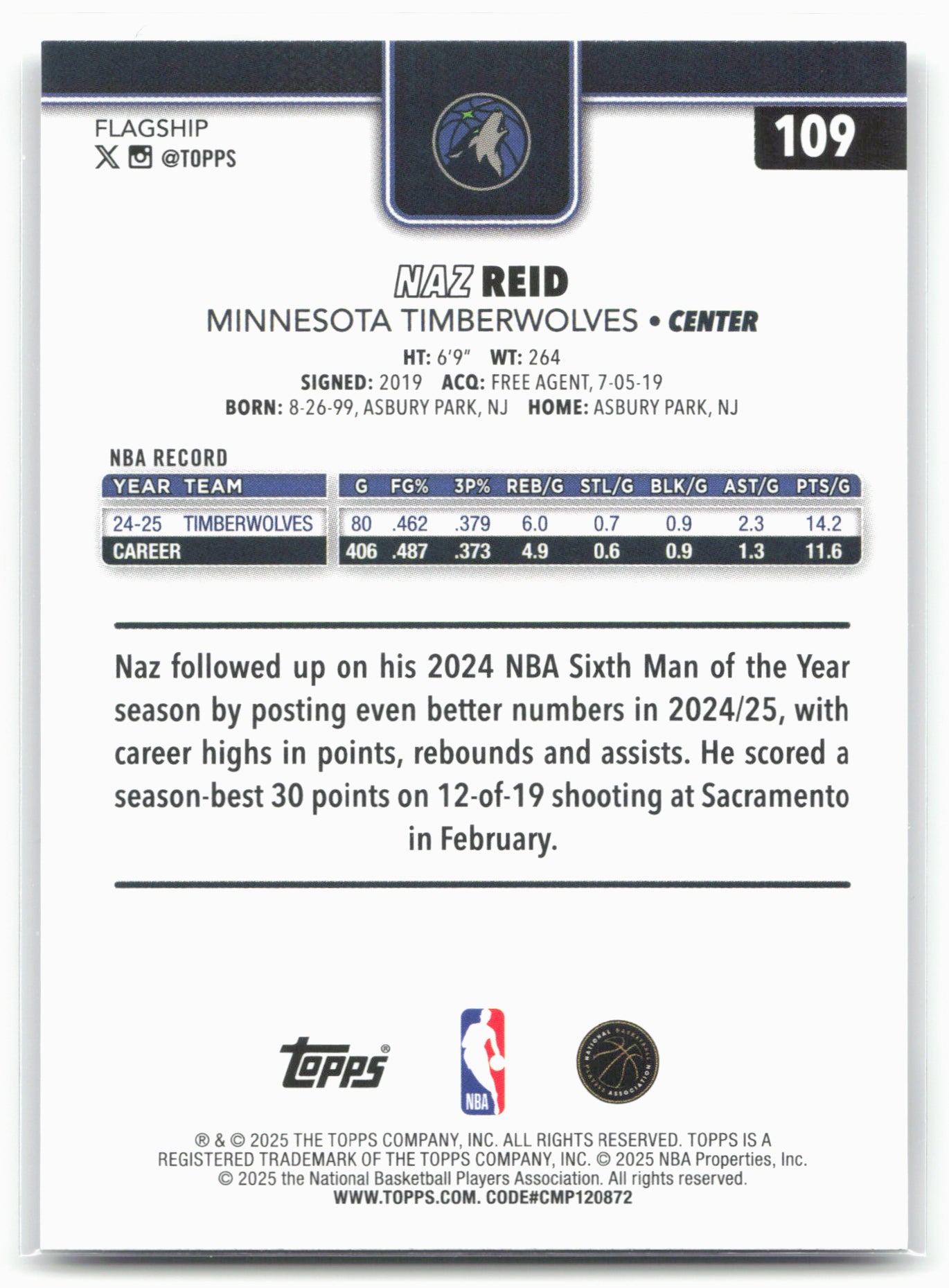 2025-26 Topps #109 Naz Reid