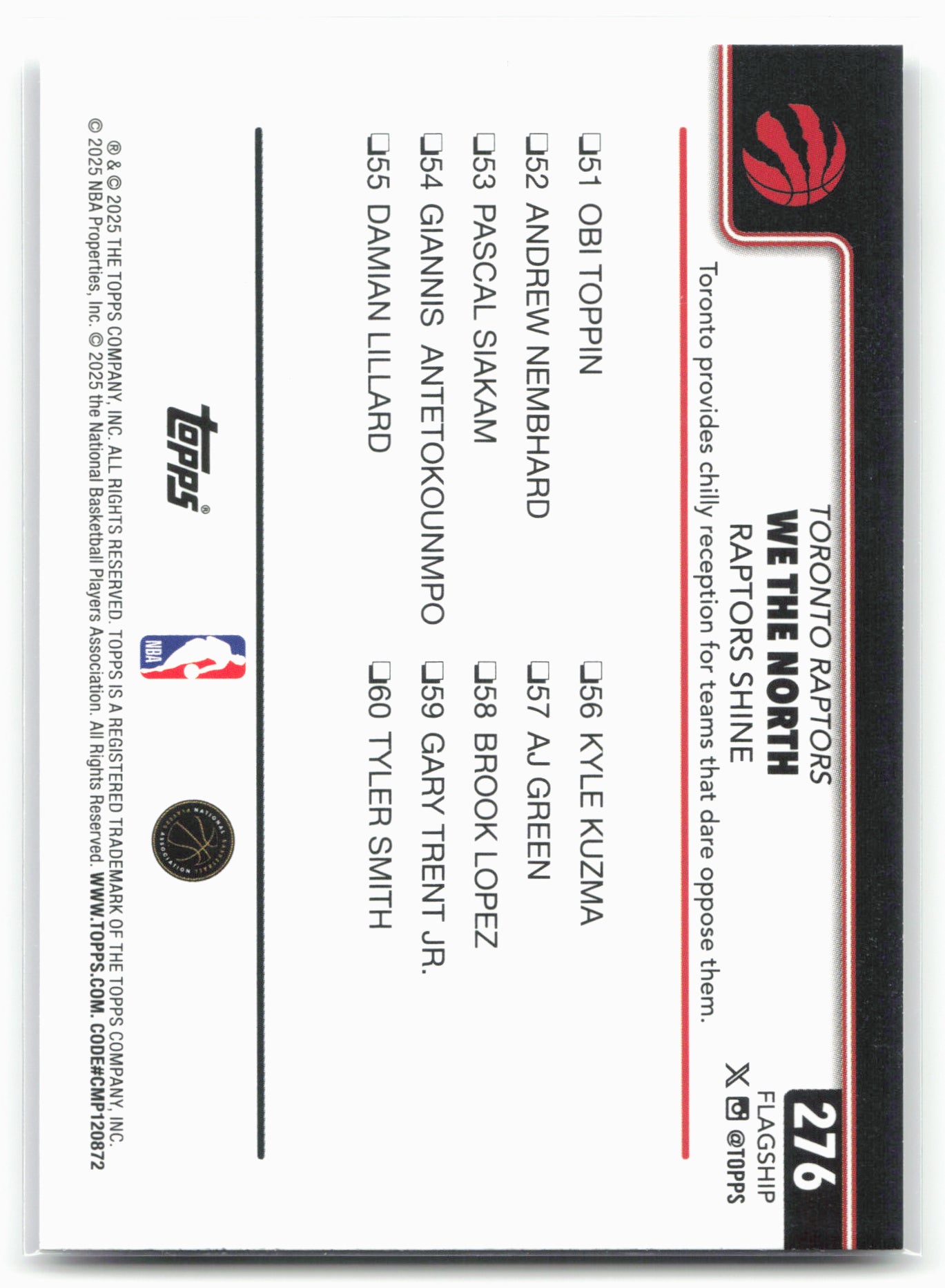 2025-26 Topps #276 We The North: Raptors Shine